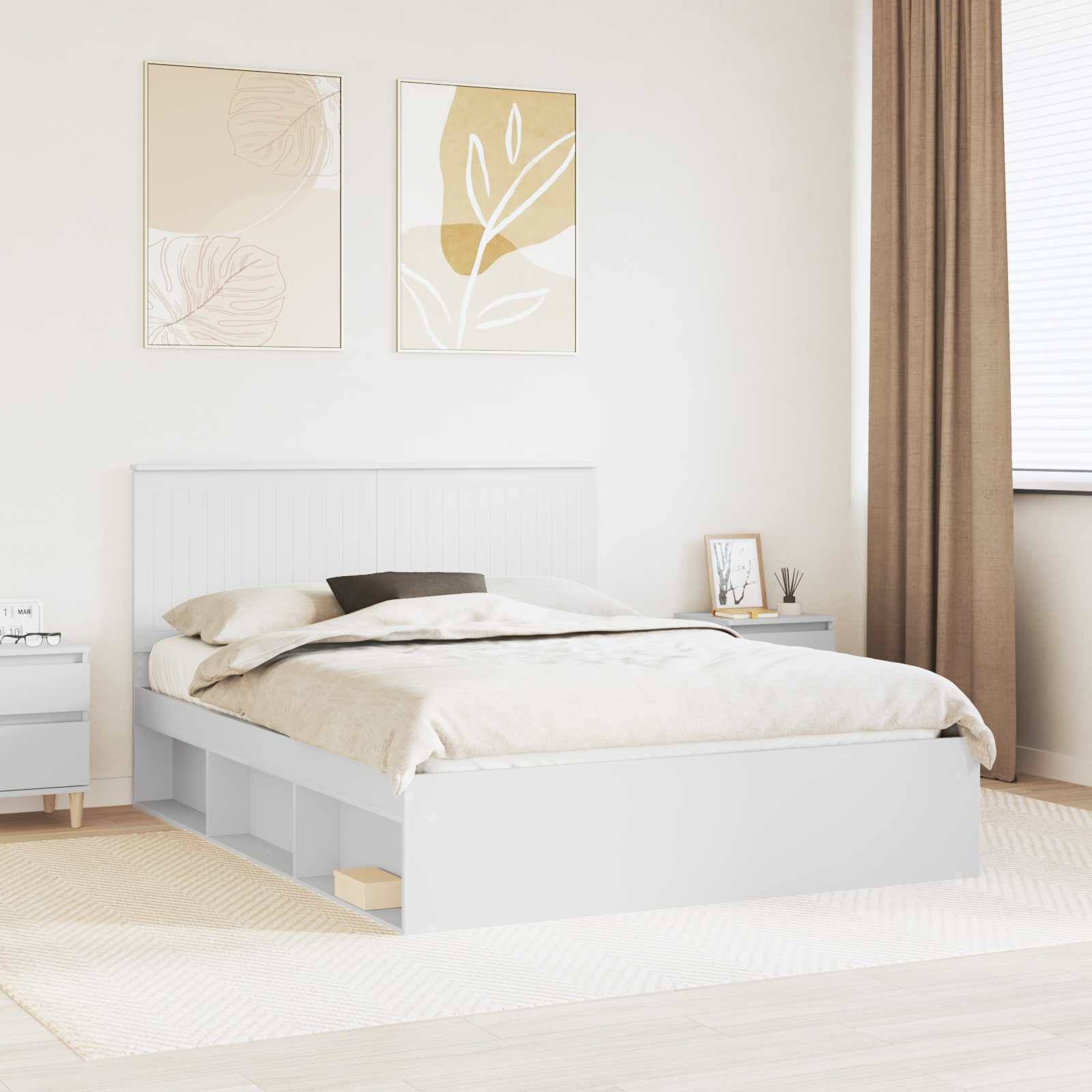 vidaXL Bettrahmen mit Kopfteil Weiß 150 x 200 cm Massives Kiefernholz