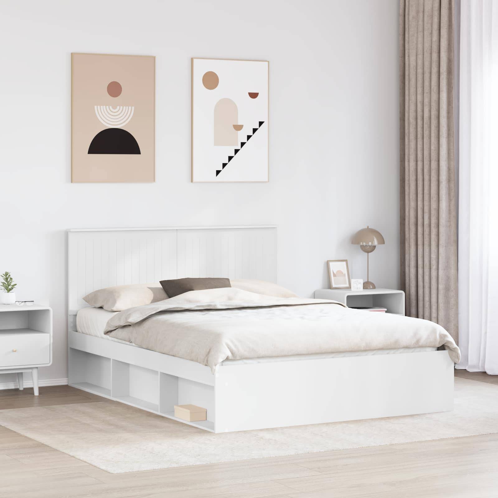 vidaXL Bettrahmen mit Kopfteil Weiß 150 x 200 cm Massives Kiefernholz