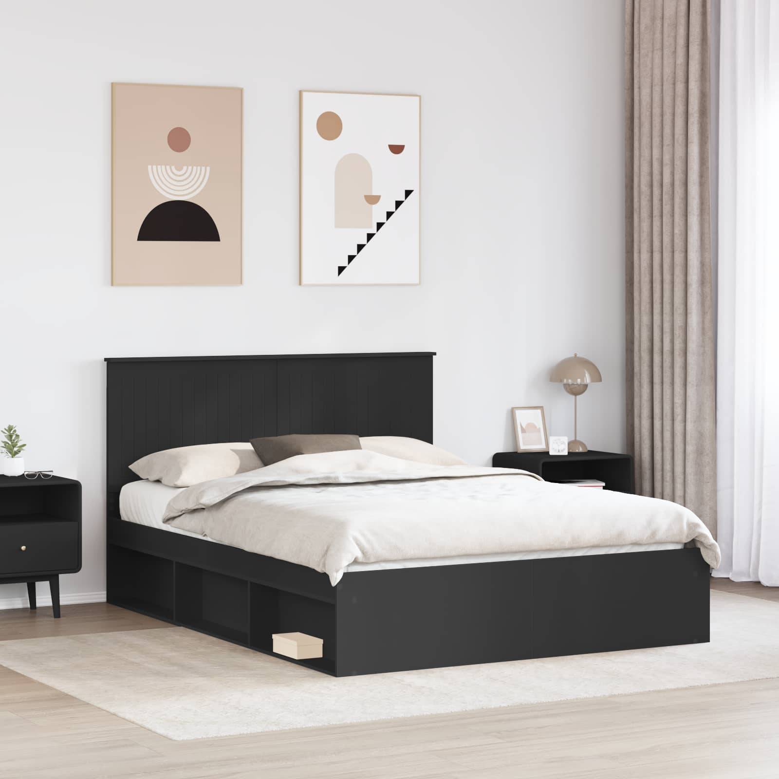 vidaXL Bettrahmen Schwarz 150 x 200 cm Massives Kiefernholz