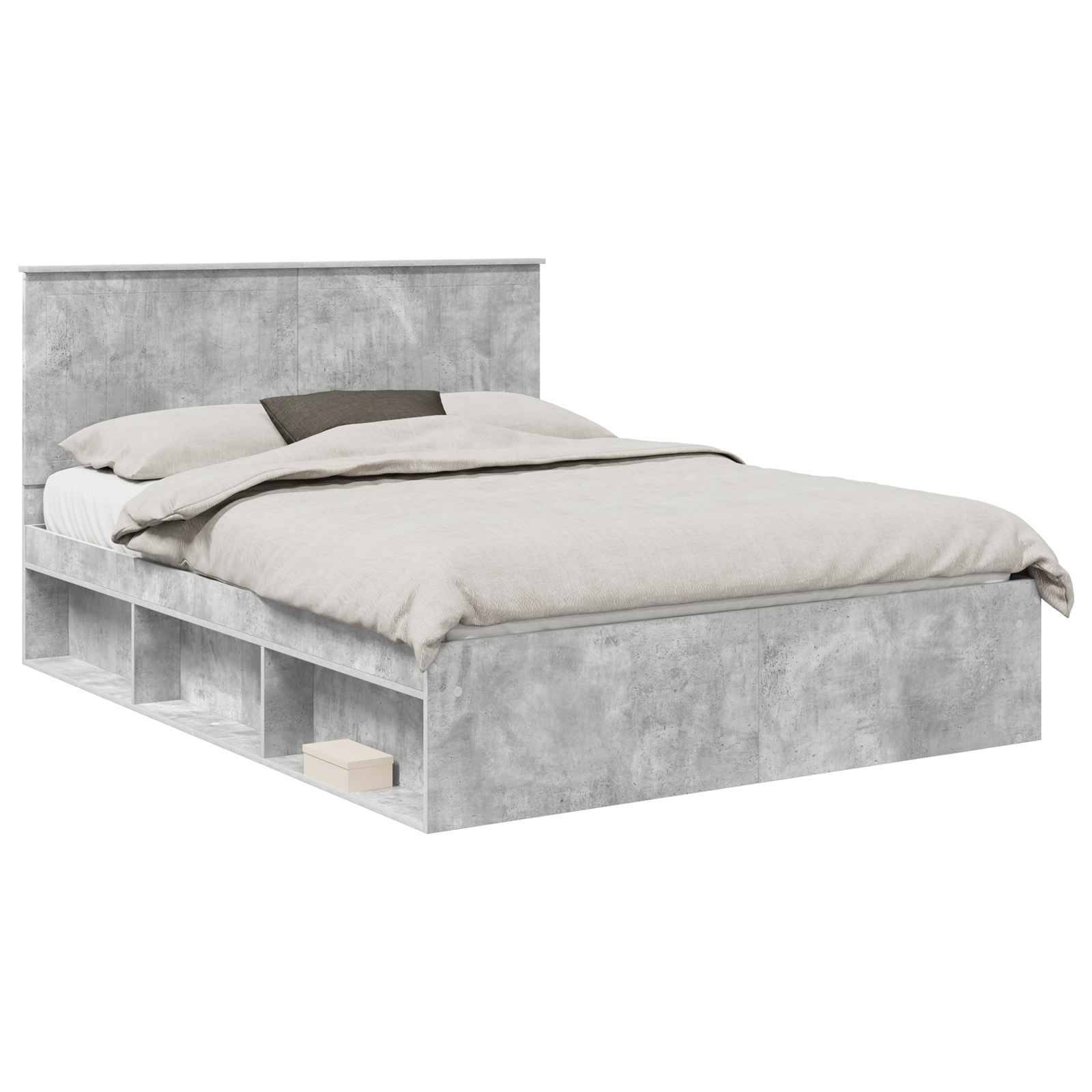 vidaXL Bettrahmen Beton Grau 150 x 200 cm Massives Kiefernholz