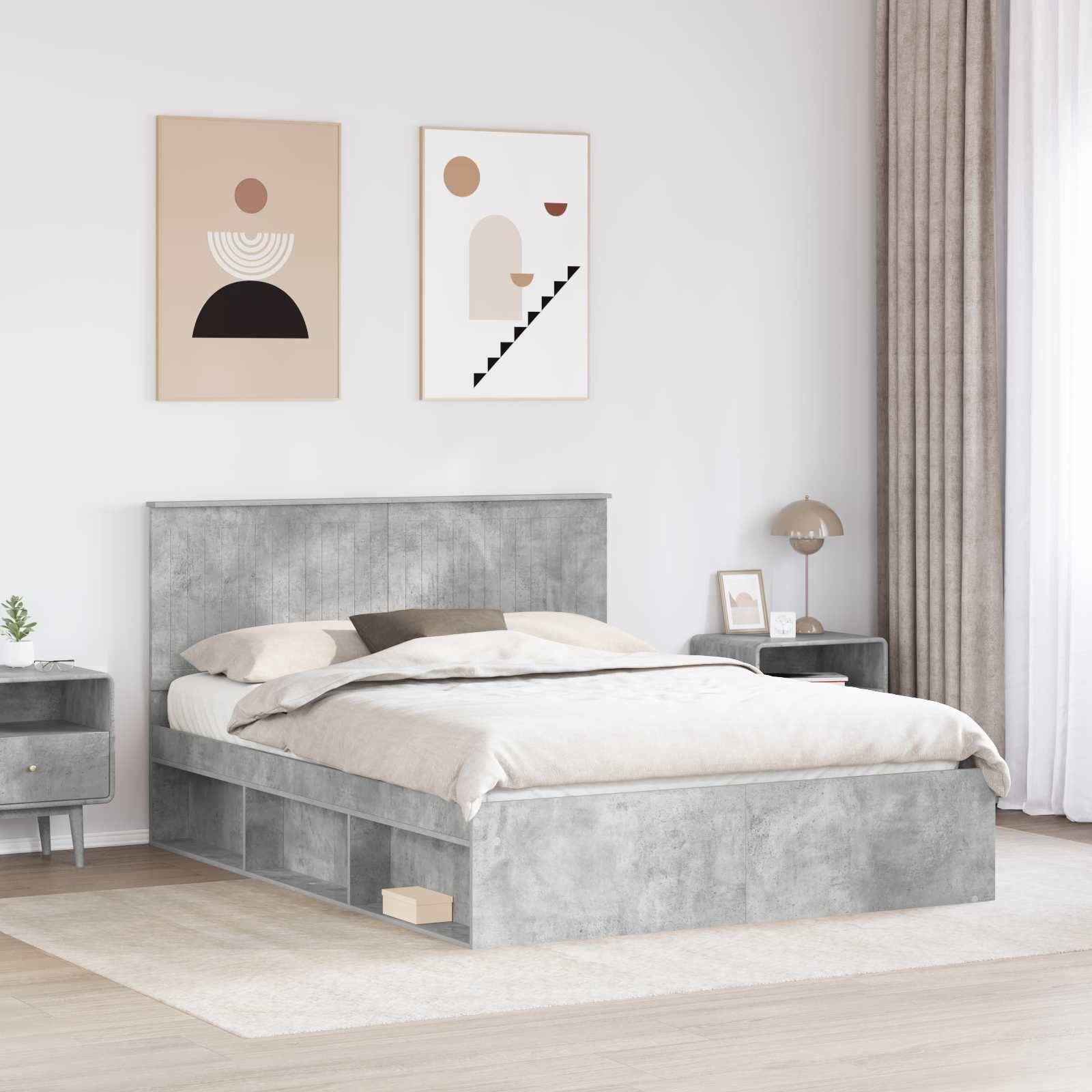 vidaXL Bettrahmen Beton Grau 150 x 200 cm Massives Kiefernholz
