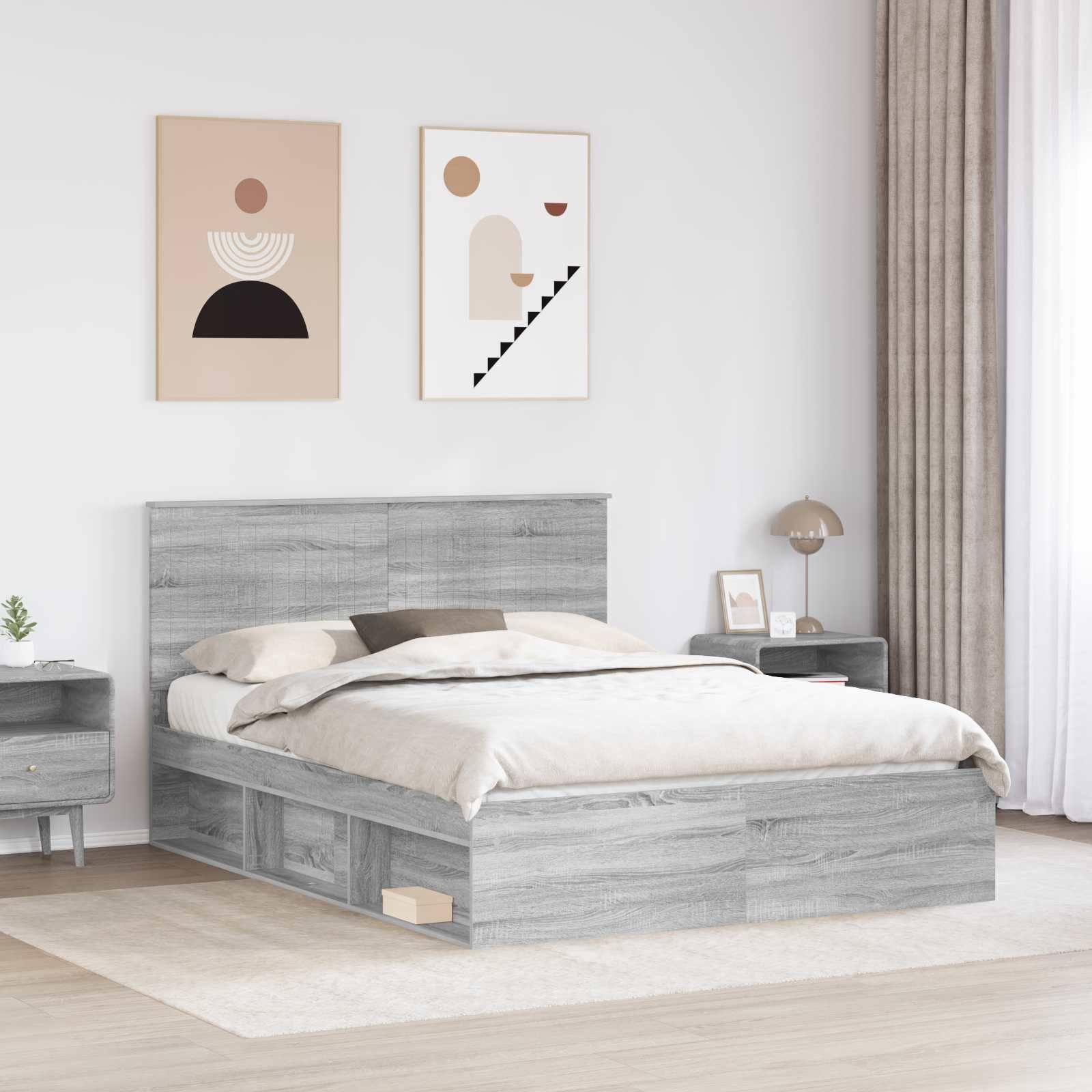 vidaXL Bettrahmen Graues Sonoma 150 x 200 cm Massives Kiefernholz