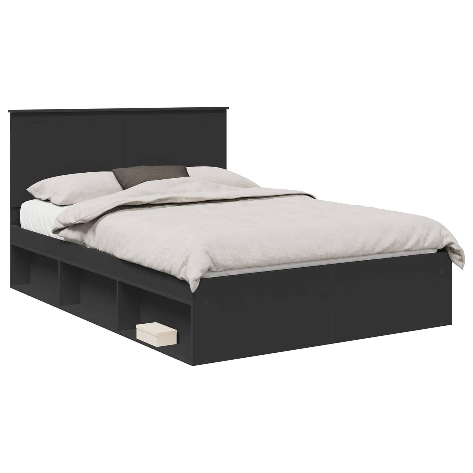 vidaXL Bettrahmen Schwarz 135 x 190 cm Massives Kiefernholz