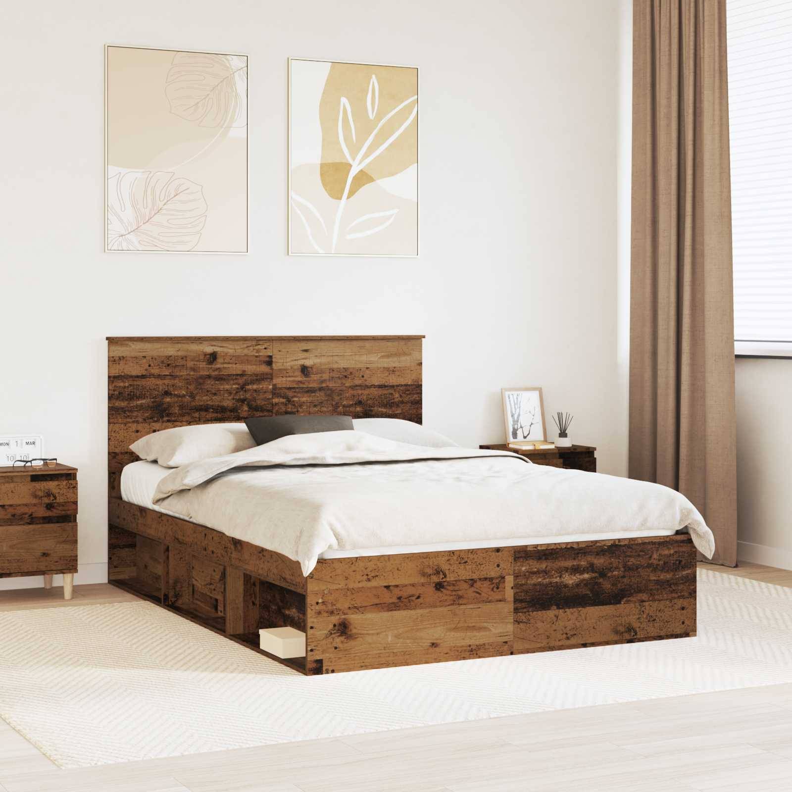 vidaXL Bettrahmen Altholz 140 x 190 cm Massives Kiefernholz