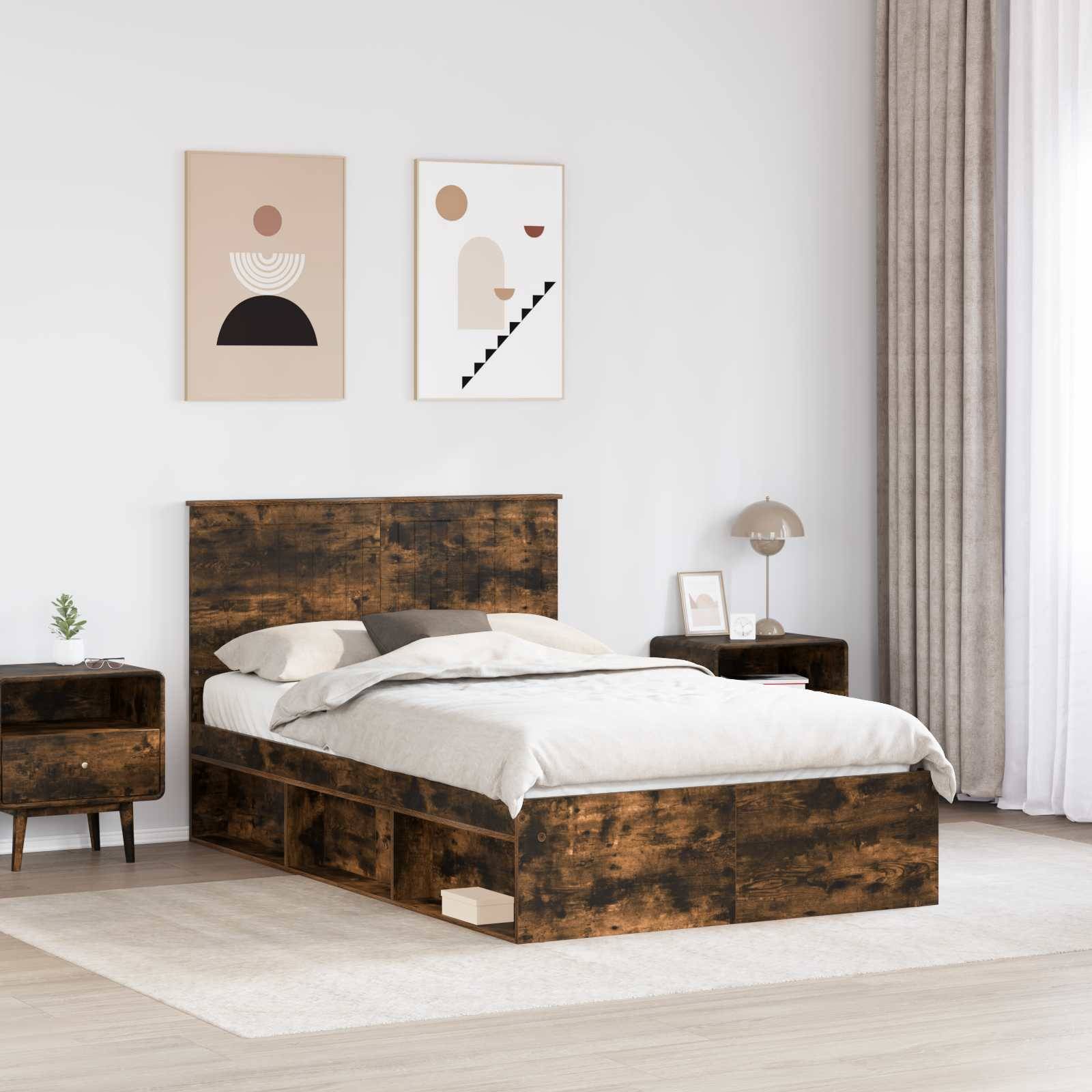 vidaXL Bettrahmen Geräucherte Eiche 120 x 200 cm Massives Kiefernholz