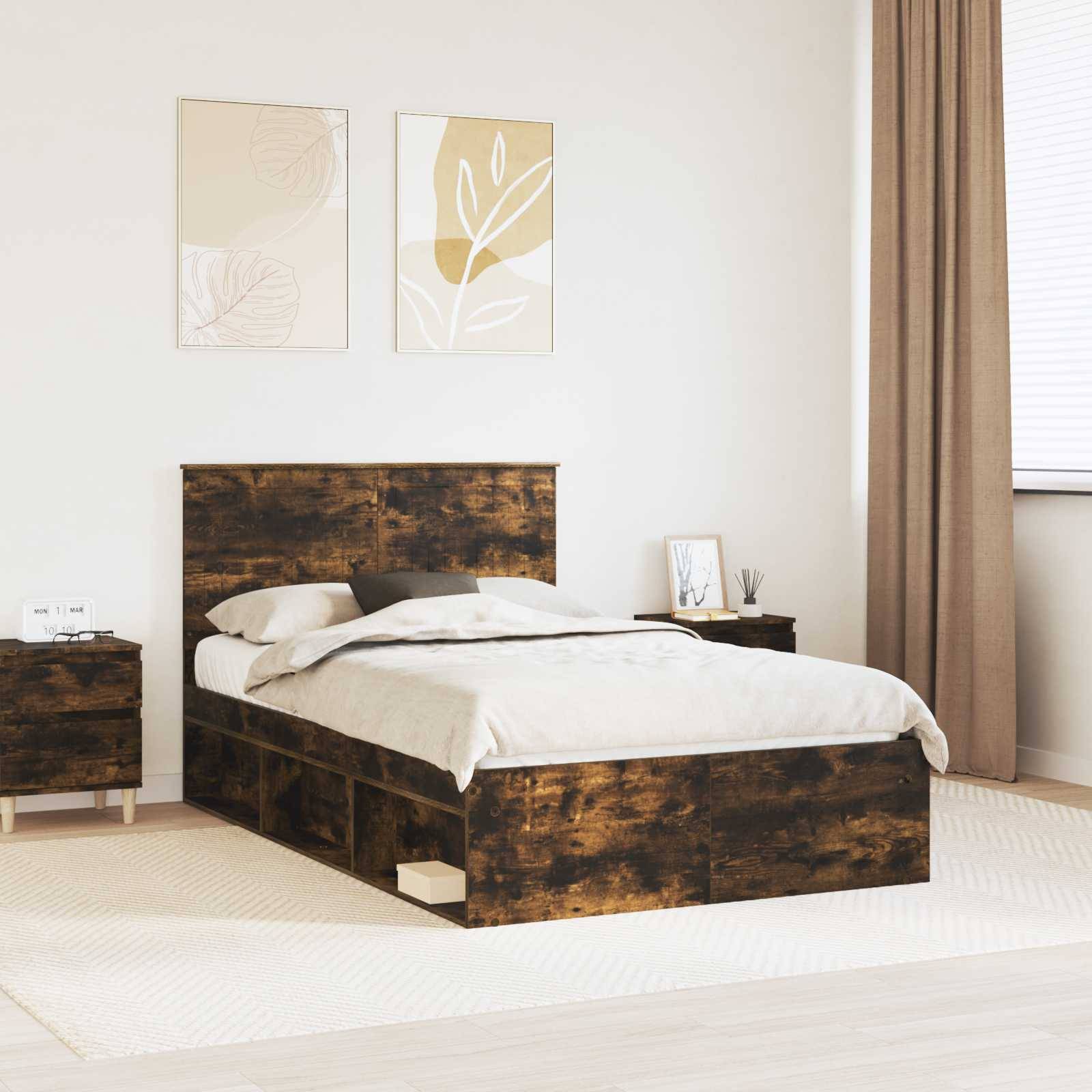 vidaXL Bettrahmen Geräucherte Eiche 120 x 200 cm Massives Kiefernholz