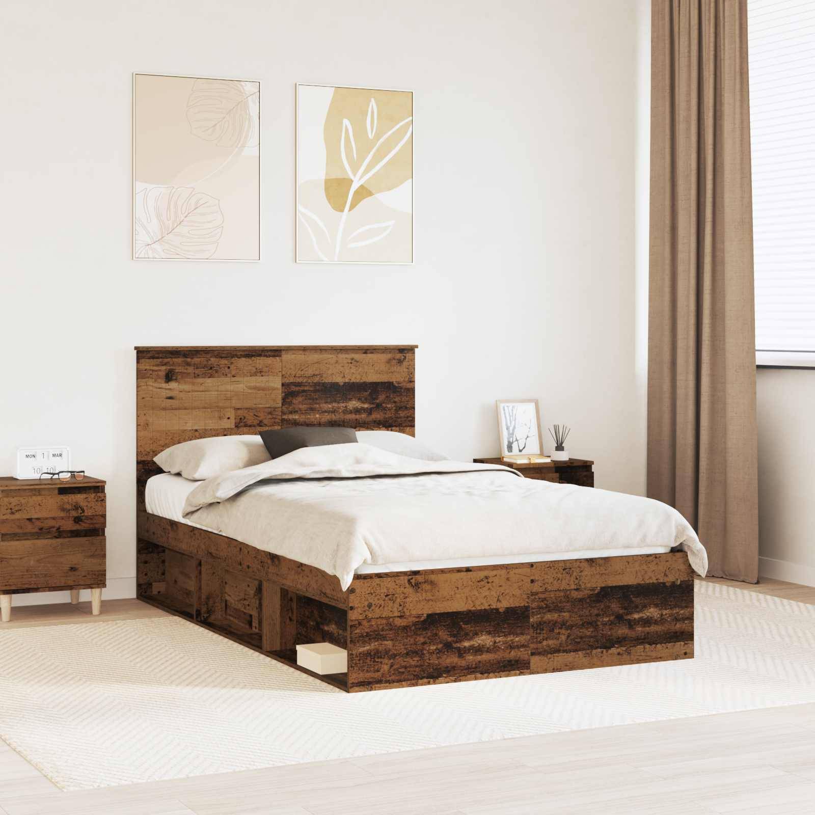 vidaXL Bettrahmen Altholz 120 x 190 cm Massives Kiefernholz