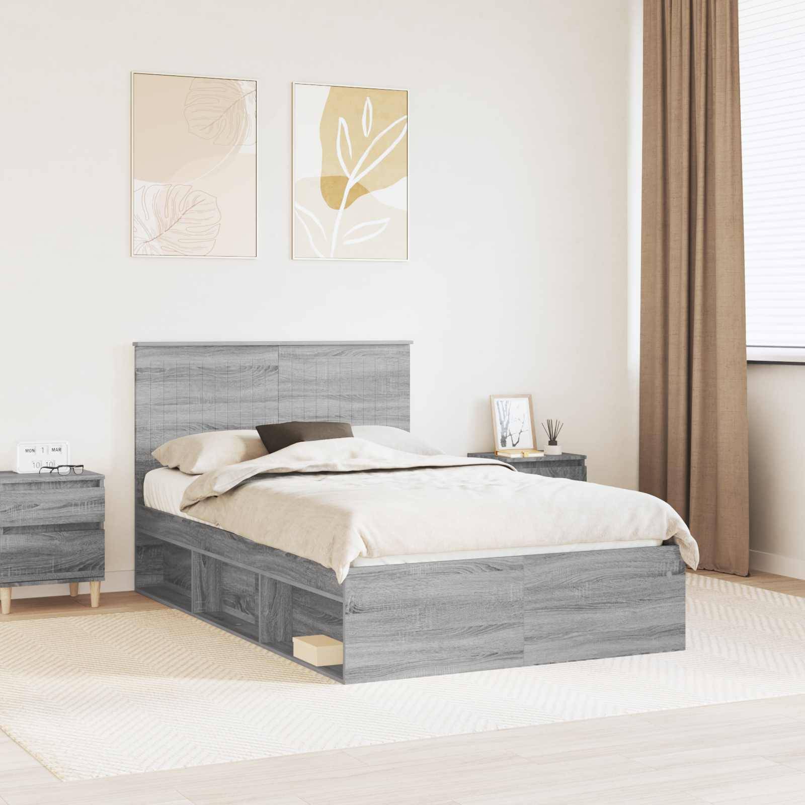 vidaXL Bettrahmen Graues Sonoma 120 x 190 cm Massives Kiefernholz
