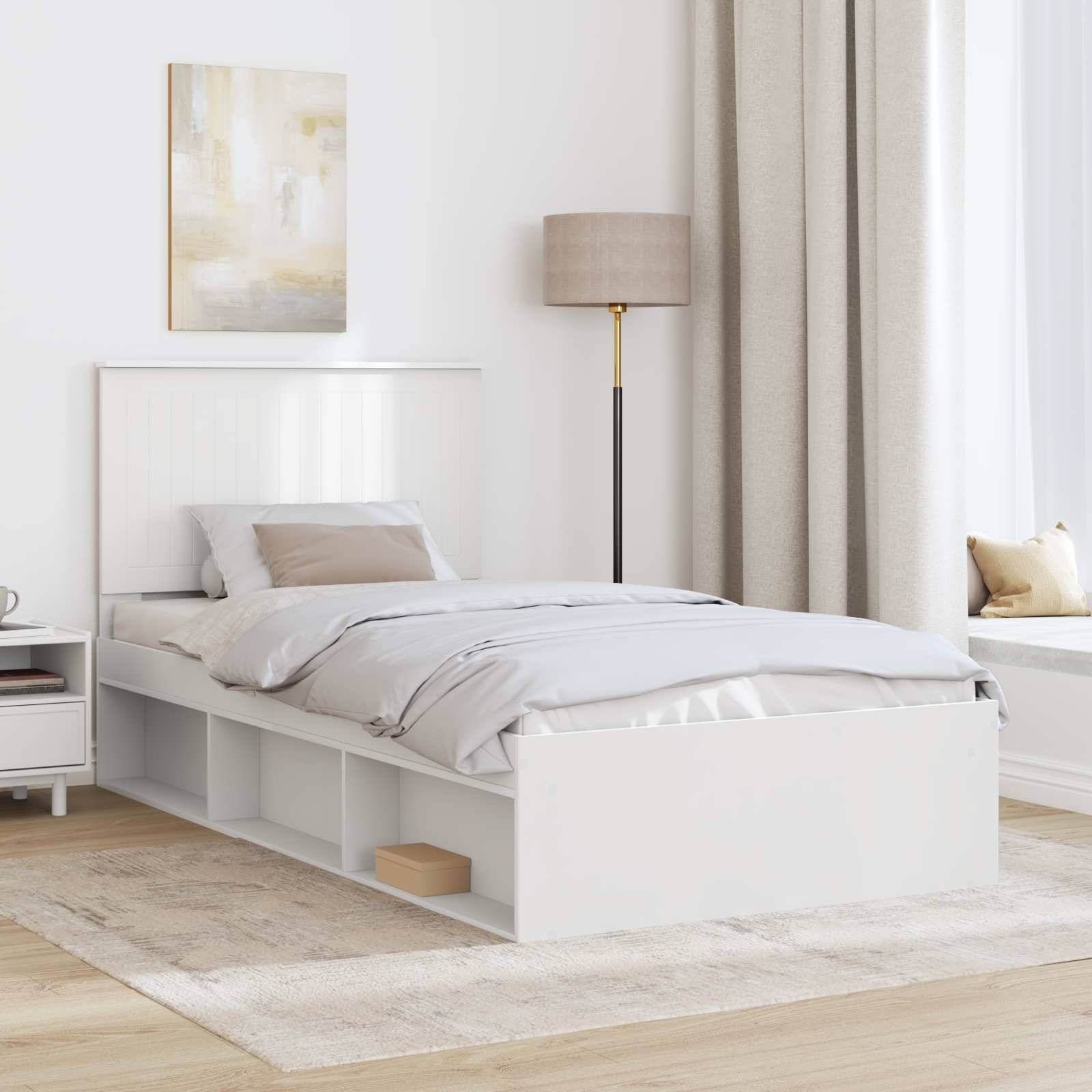 vidaXL Bettrahmen mit Kopfteil Weiß 100 x 200 cm Massives Kiefernholz
