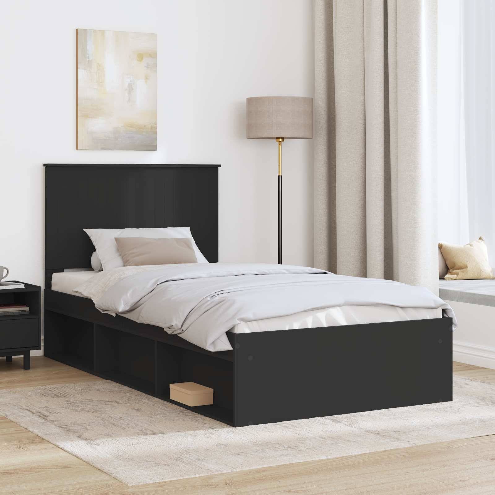 vidaXL Bettrahmen Schwarz 100 x 200 cm Massives Kiefernholz