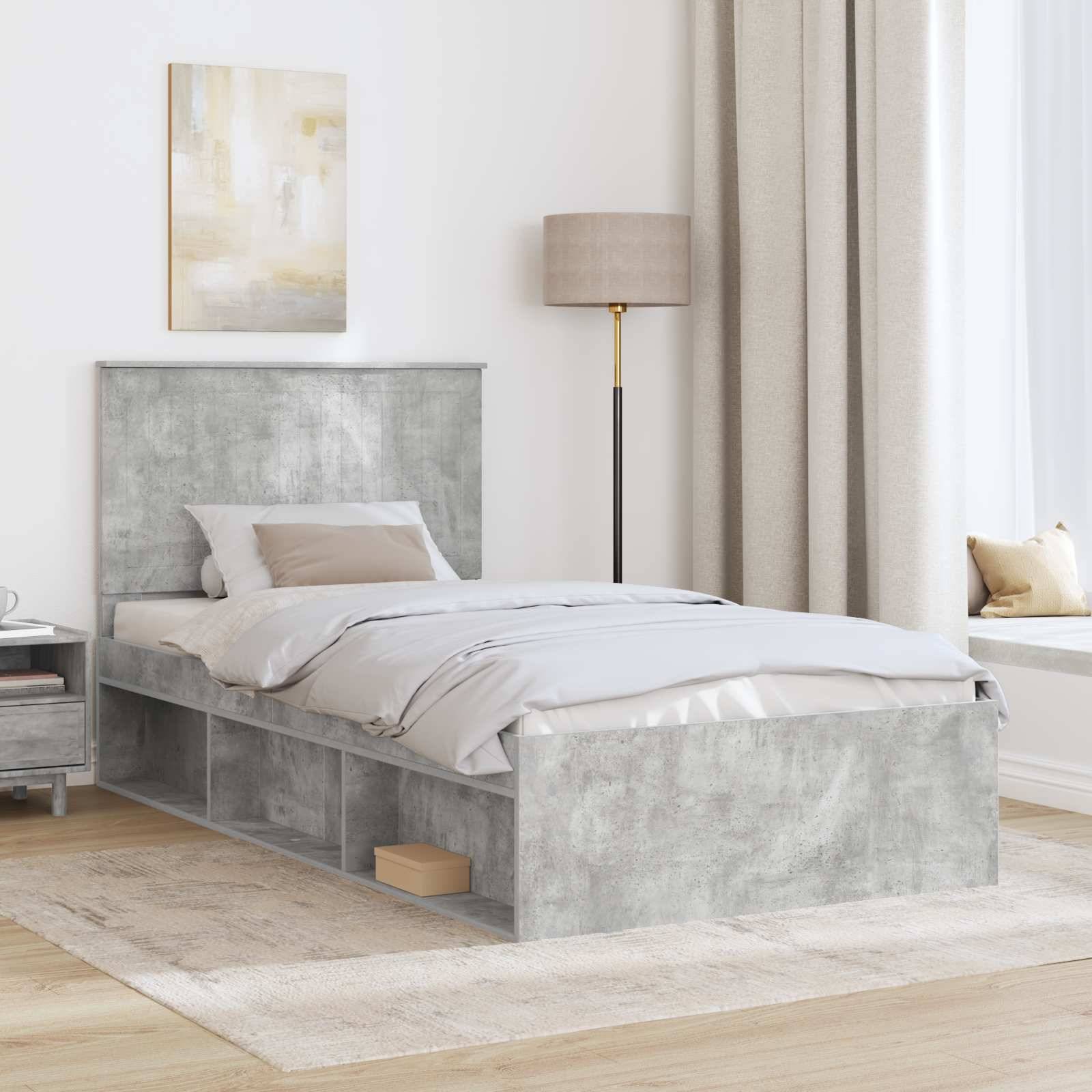 vidaXL Bettrahmen Beton Grau 100 x 200 cm Massives Kiefernholz
