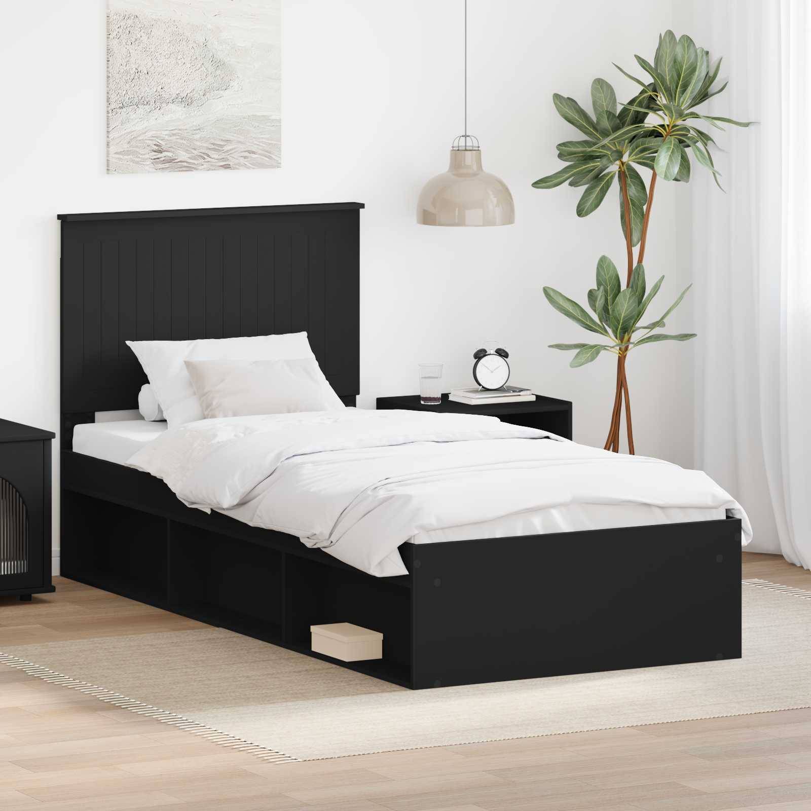 vidaXL Bettrahmen Schwarz 90 x 200 cm Massives Kiefernholz