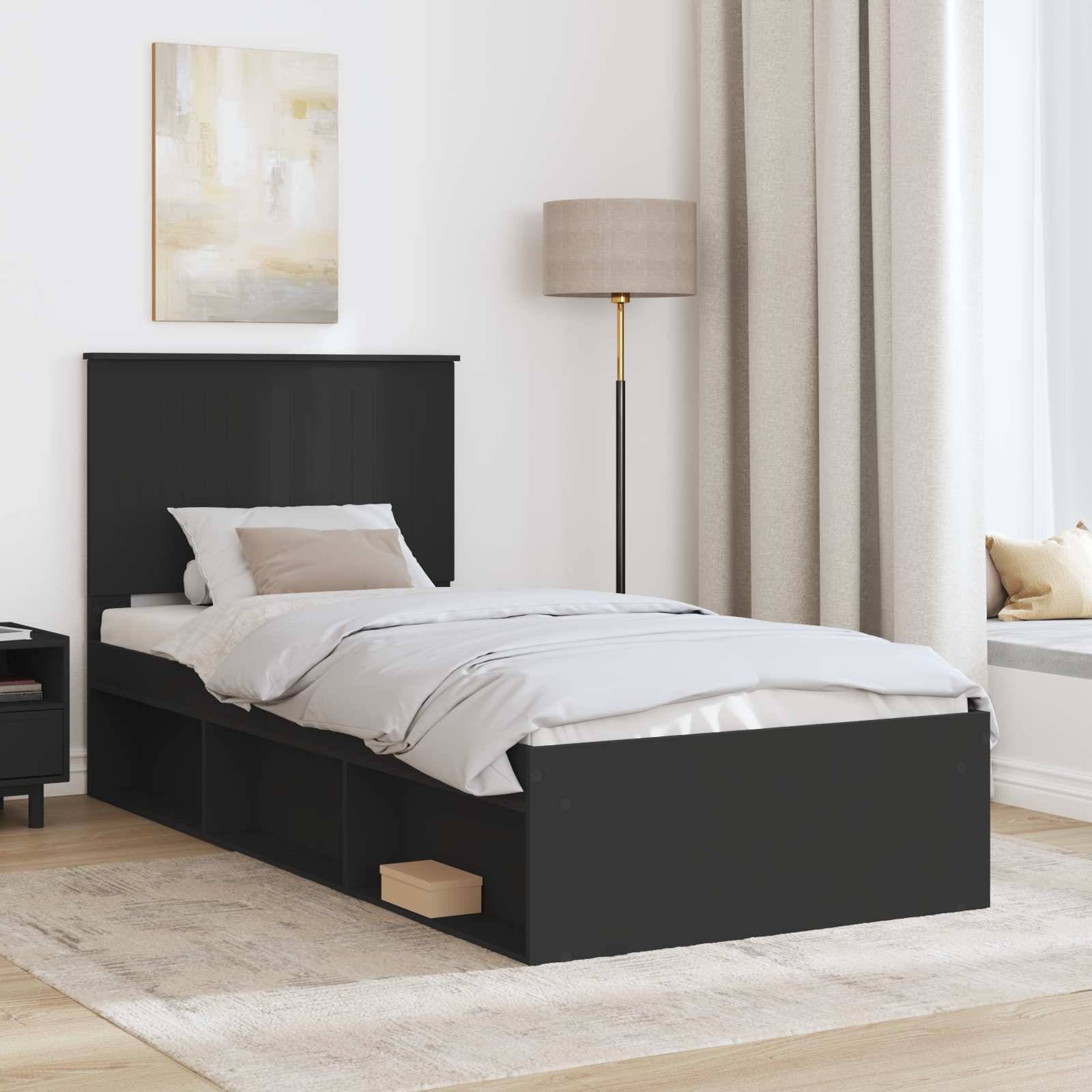 vidaXL Bettrahmen Schwarz 90 x 200 cm Massives Kiefernholz
