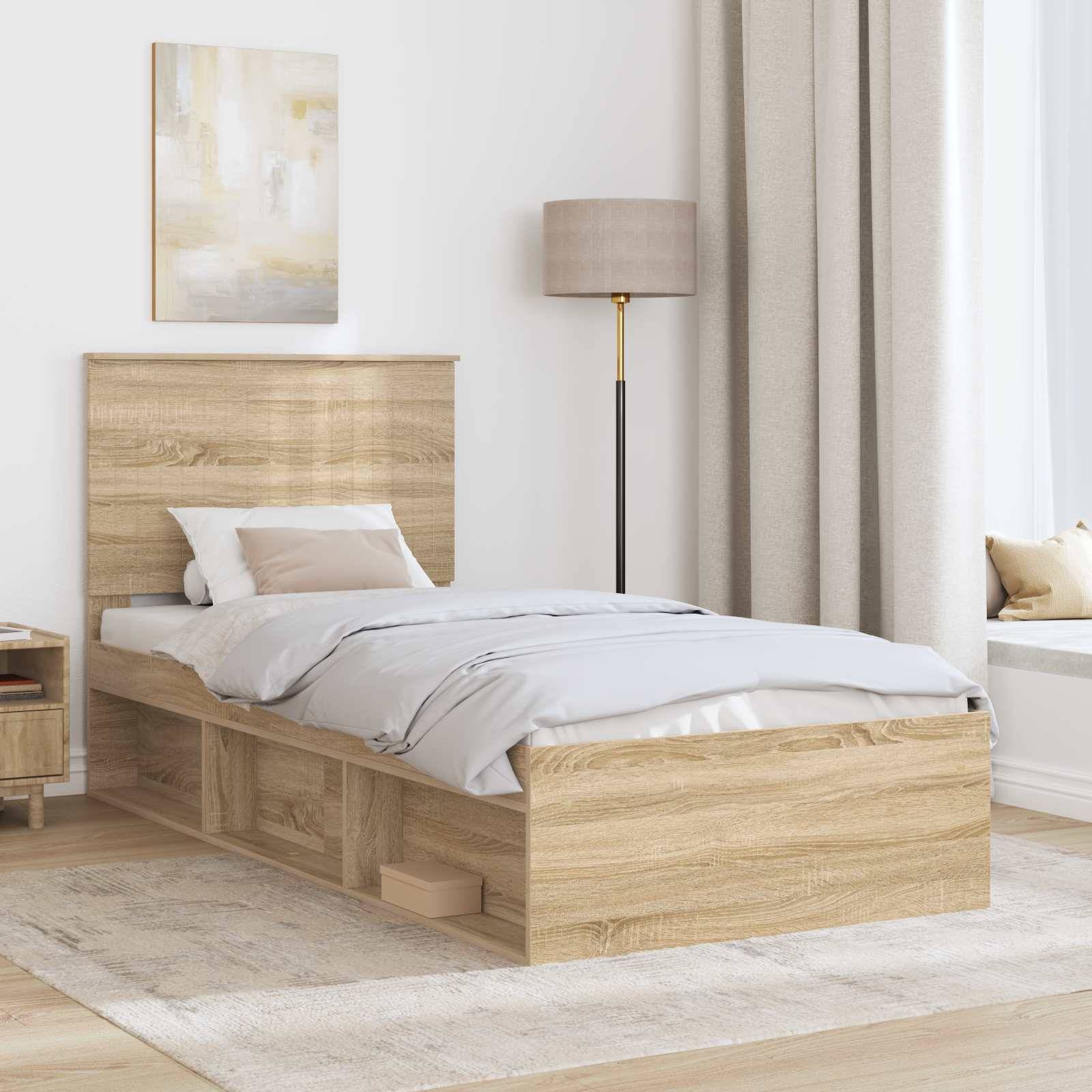 vidaXL Bettrahmen mit Kopfteil Sonoma 90 x 190 cm Massives Kiefernholz
