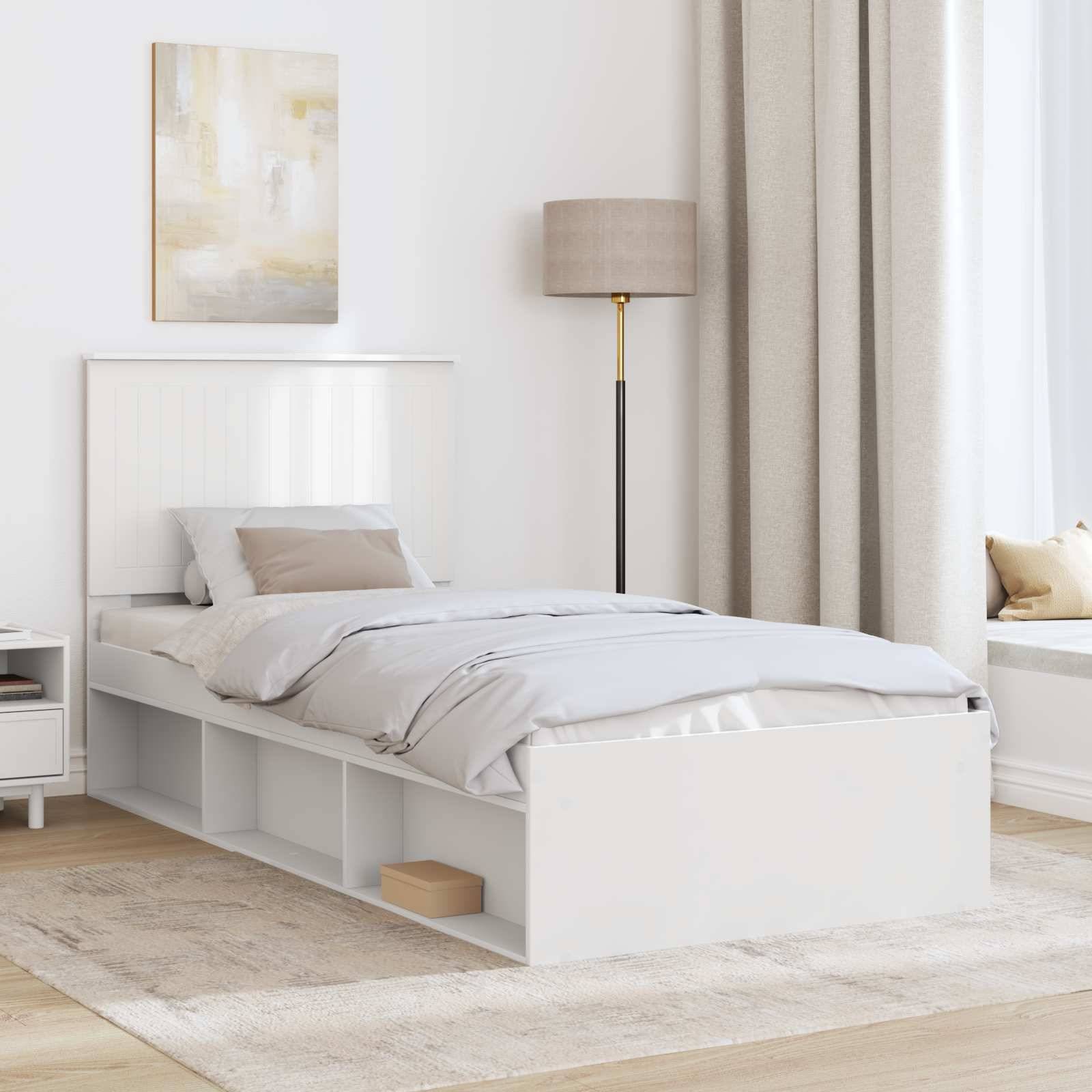 vidaXL Bettrahmen mit Kopfteil Weiß 90 x 190 cm Massives Kiefernholz