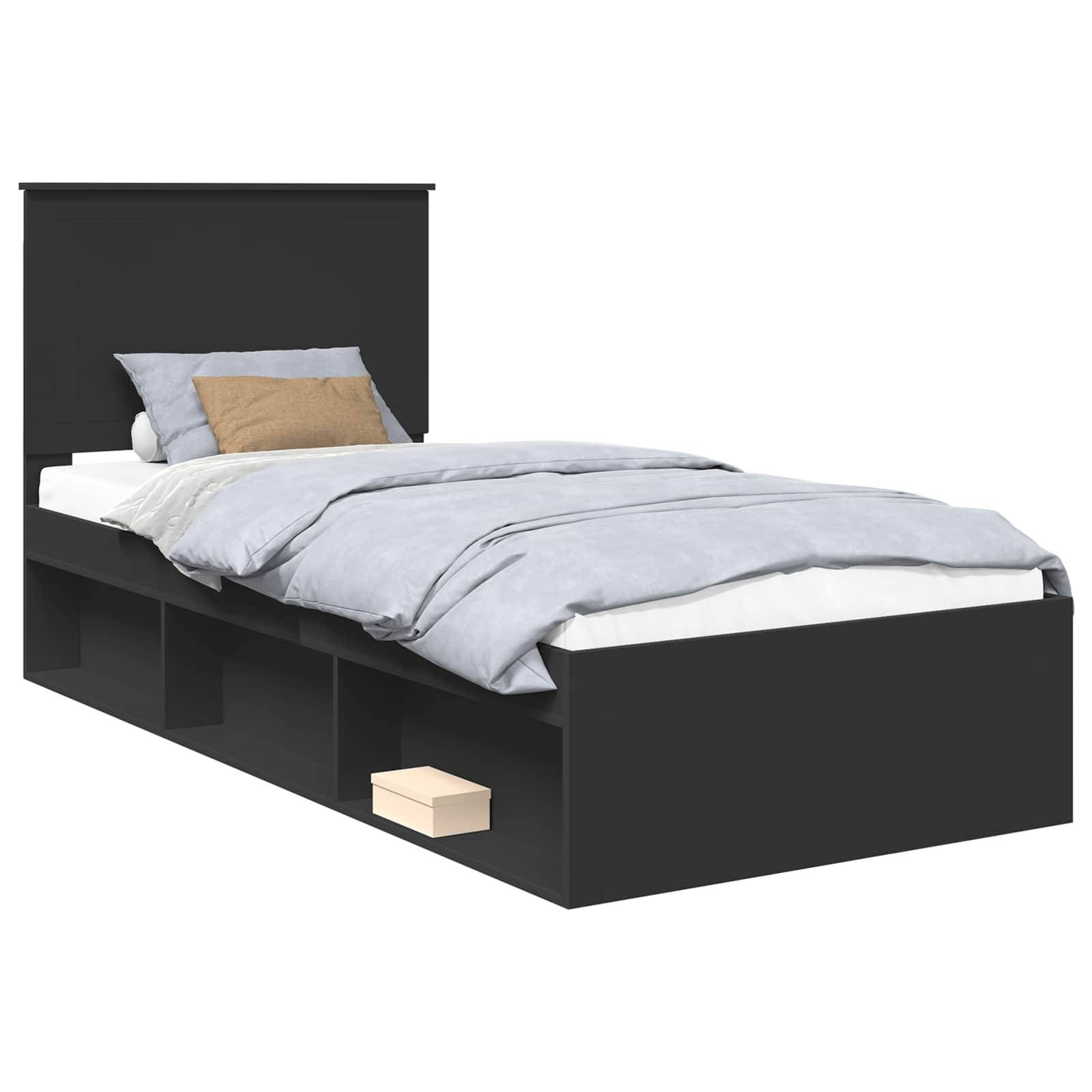 vidaXL Bettrahmen Schwarz 90 x 200 cm Massives Kiefernholz