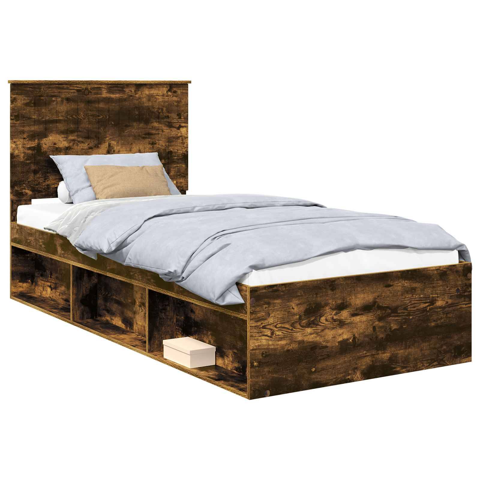vidaXL Bettrahmen Geräucherte Eiche 90 x 200 cm Massives Kiefernholz