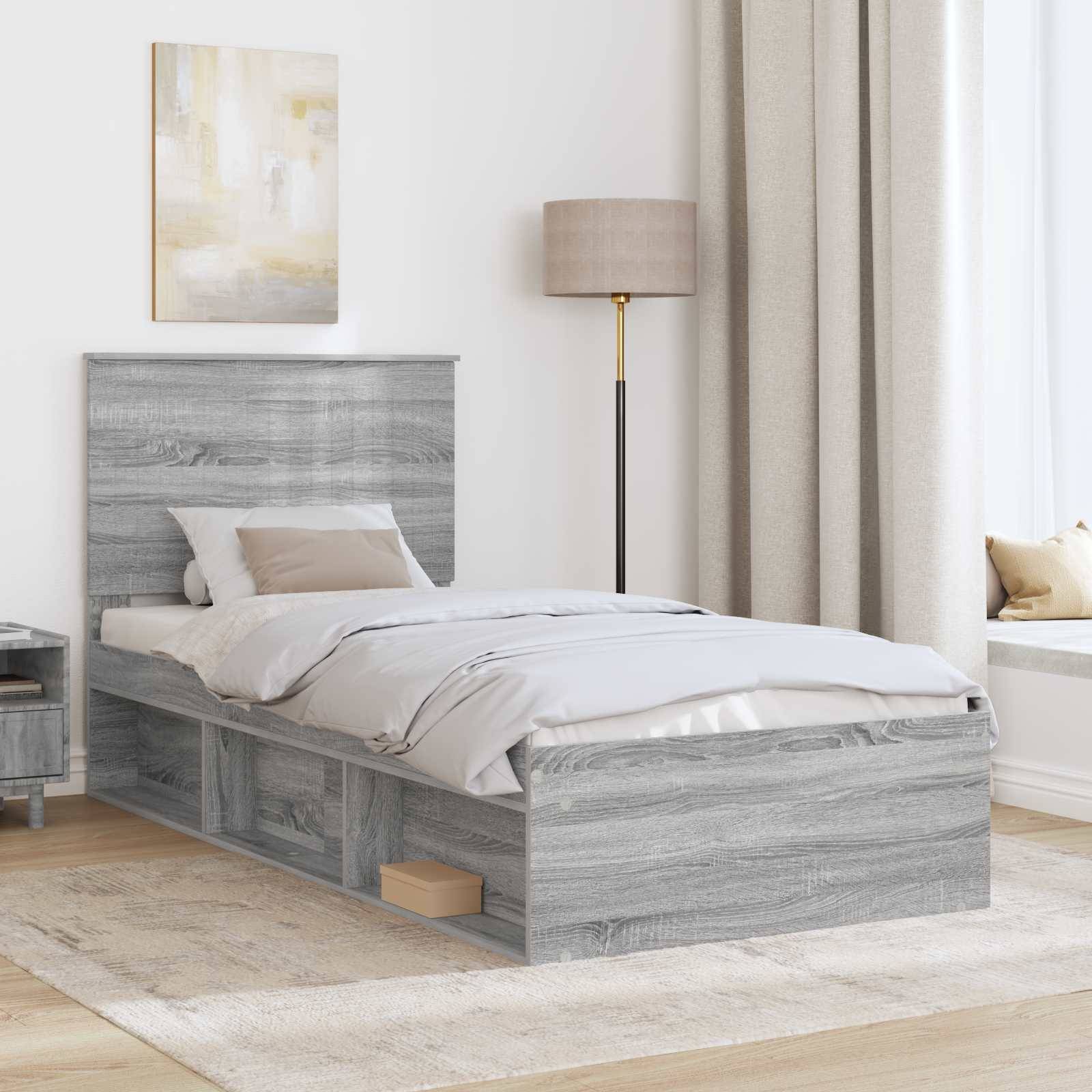 vidaXL Bettrahmen Graues Sonoma 90 x 190 cm Massives Kiefernholz