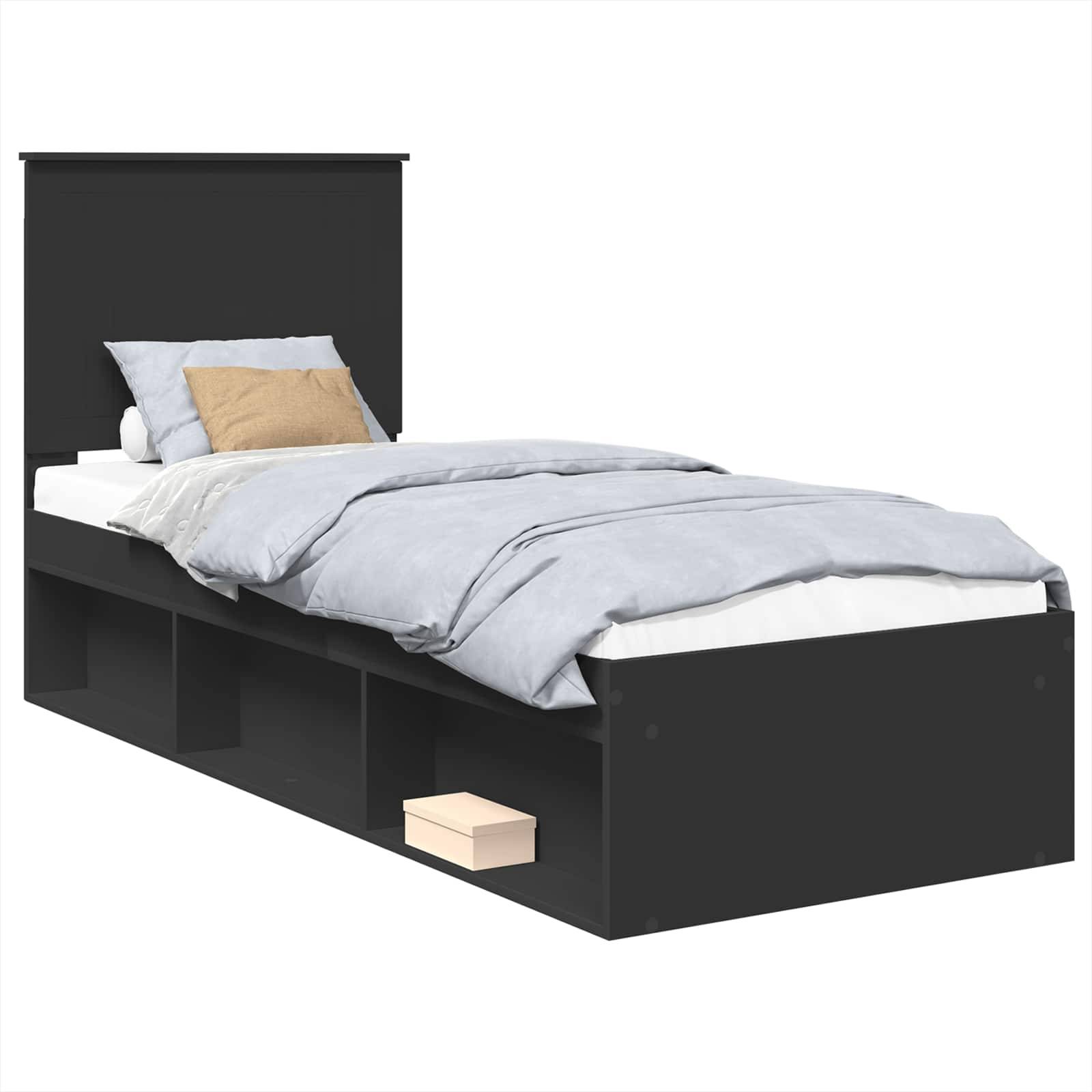 vidaXL Bettrahmen Schwarz 75 x 190 cm Massives Kiefernholz