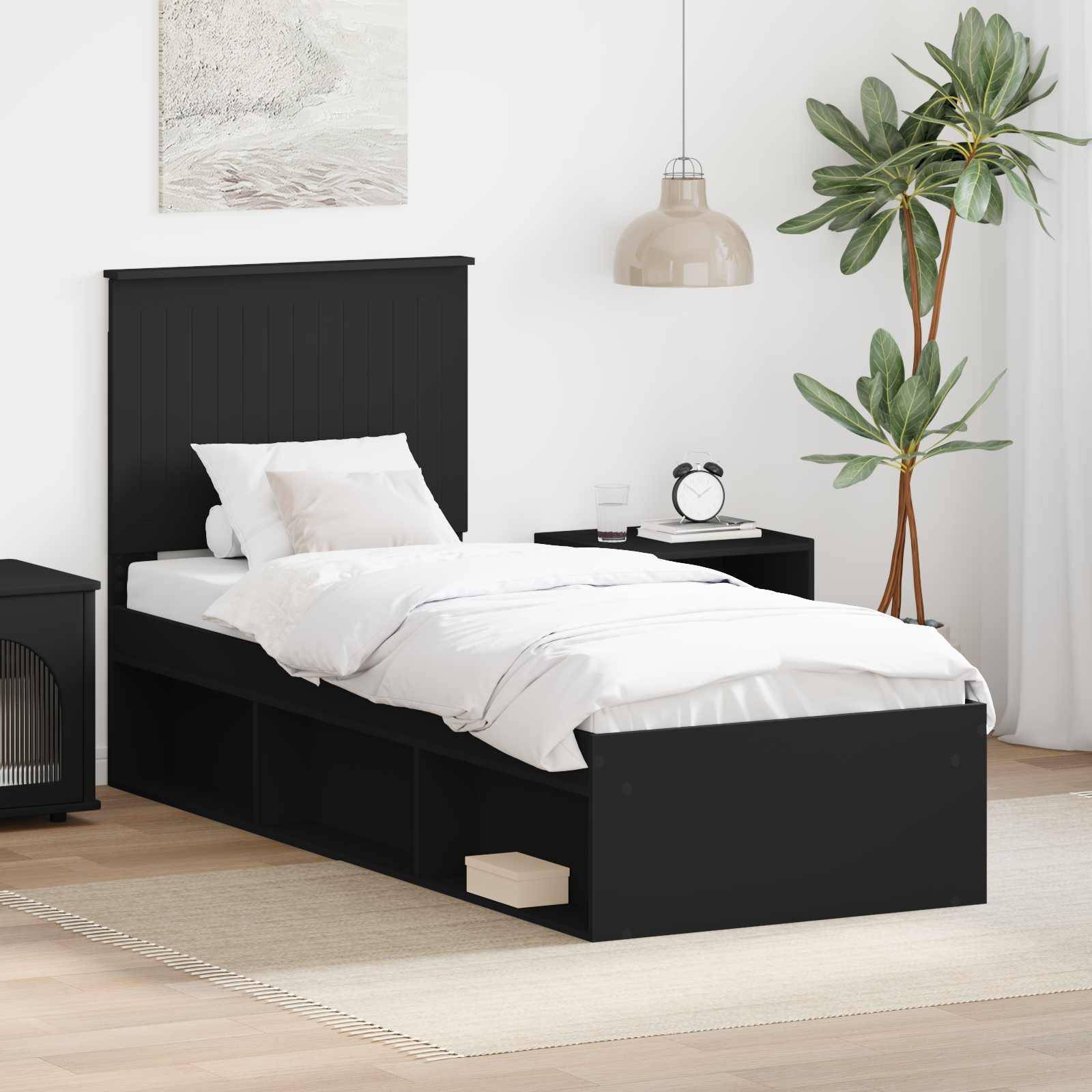 vidaXL Bettrahmen Schwarz 75 x 190 cm Massives Kiefernholz