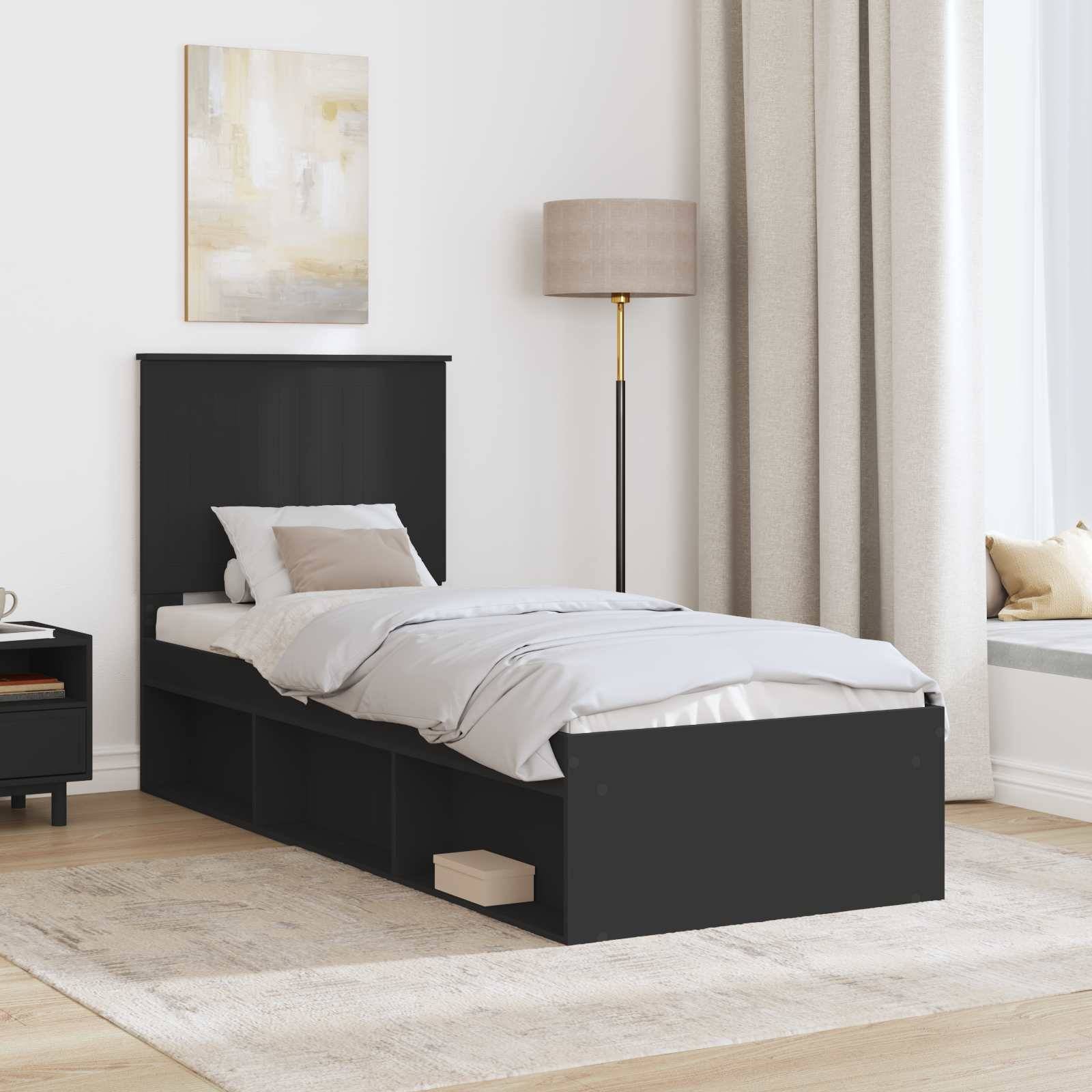 vidaXL Bettrahmen Schwarz 75 x 190 cm Massives Kiefernholz