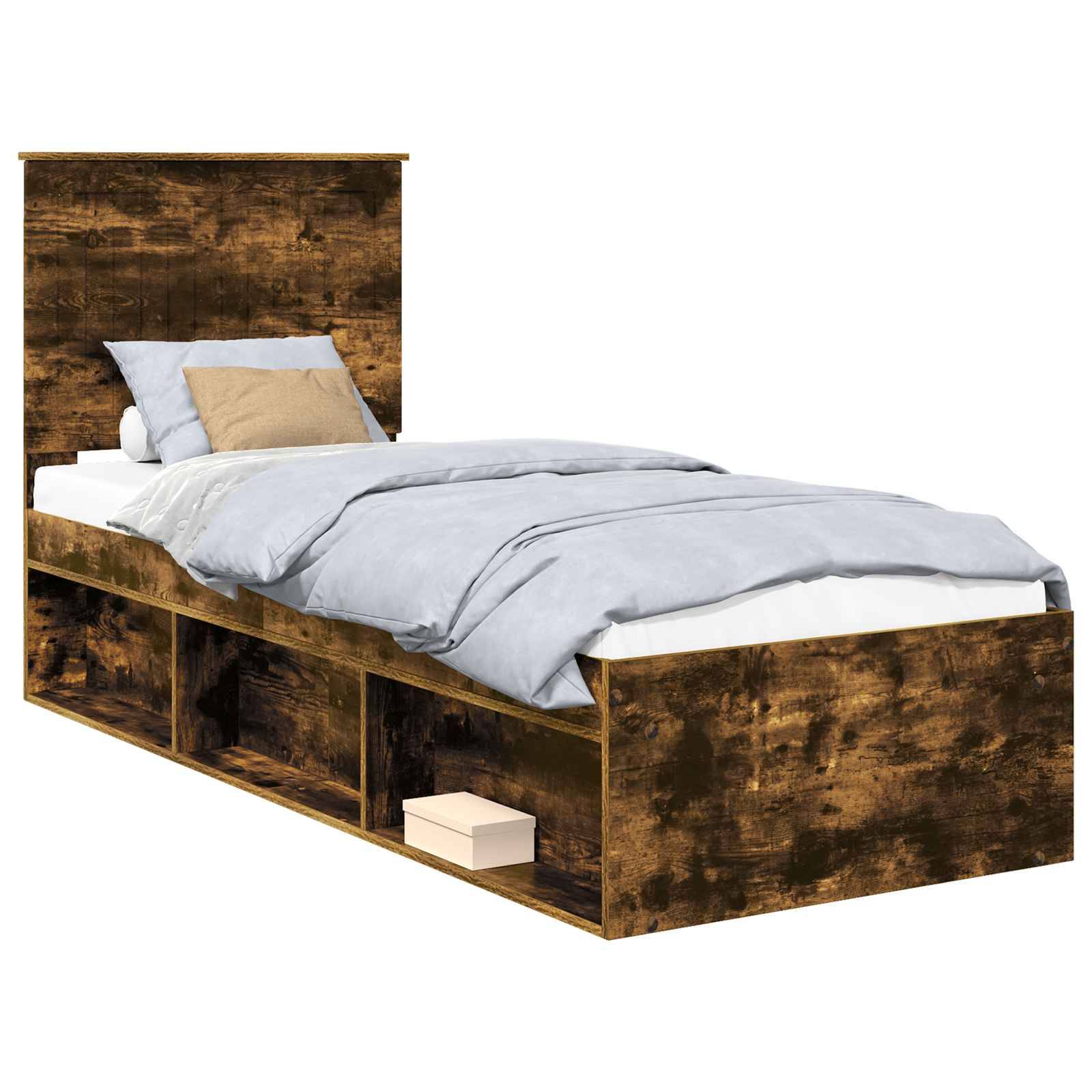 vidaXL Bettrahmen Geräucherte Eiche 75 x 190 cm Massives Kiefernholz
