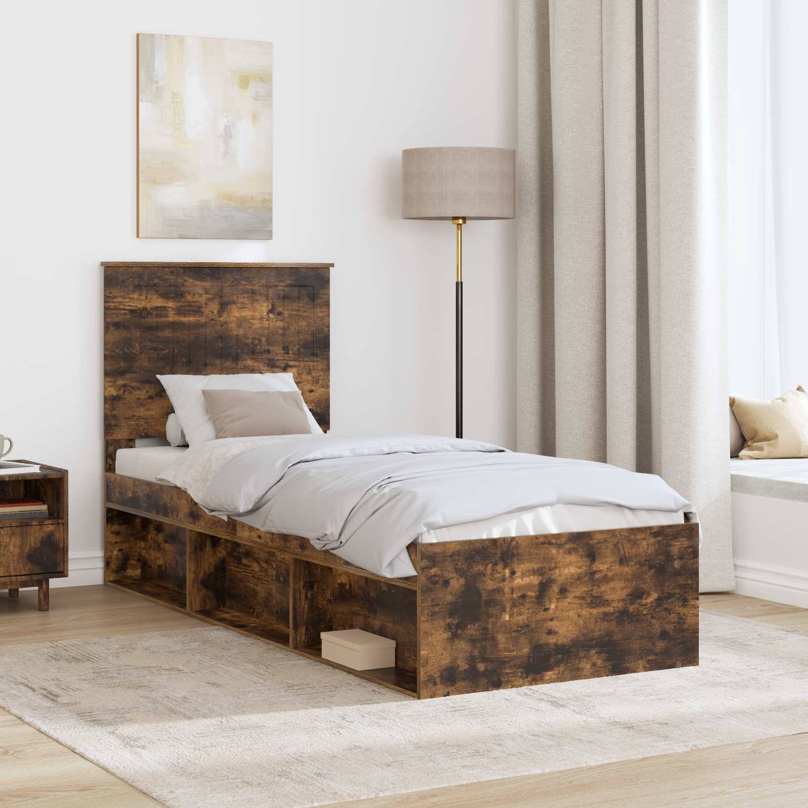 vidaXL Bettrahmen Geräucherte Eiche 75 x 190 cm Massives Kiefernholz