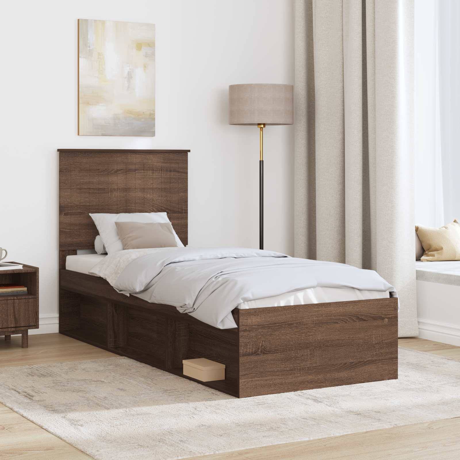 vidaXL Bettrahmen Braun Eichen-Optik 75 x 190 cm Massives Kiefernholz