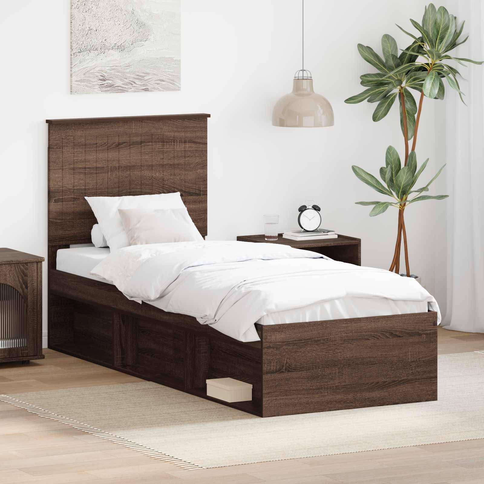 vidaXL Bettrahmen Braun Eichen-Optik 75 x 190 cm Massives Kiefernholz