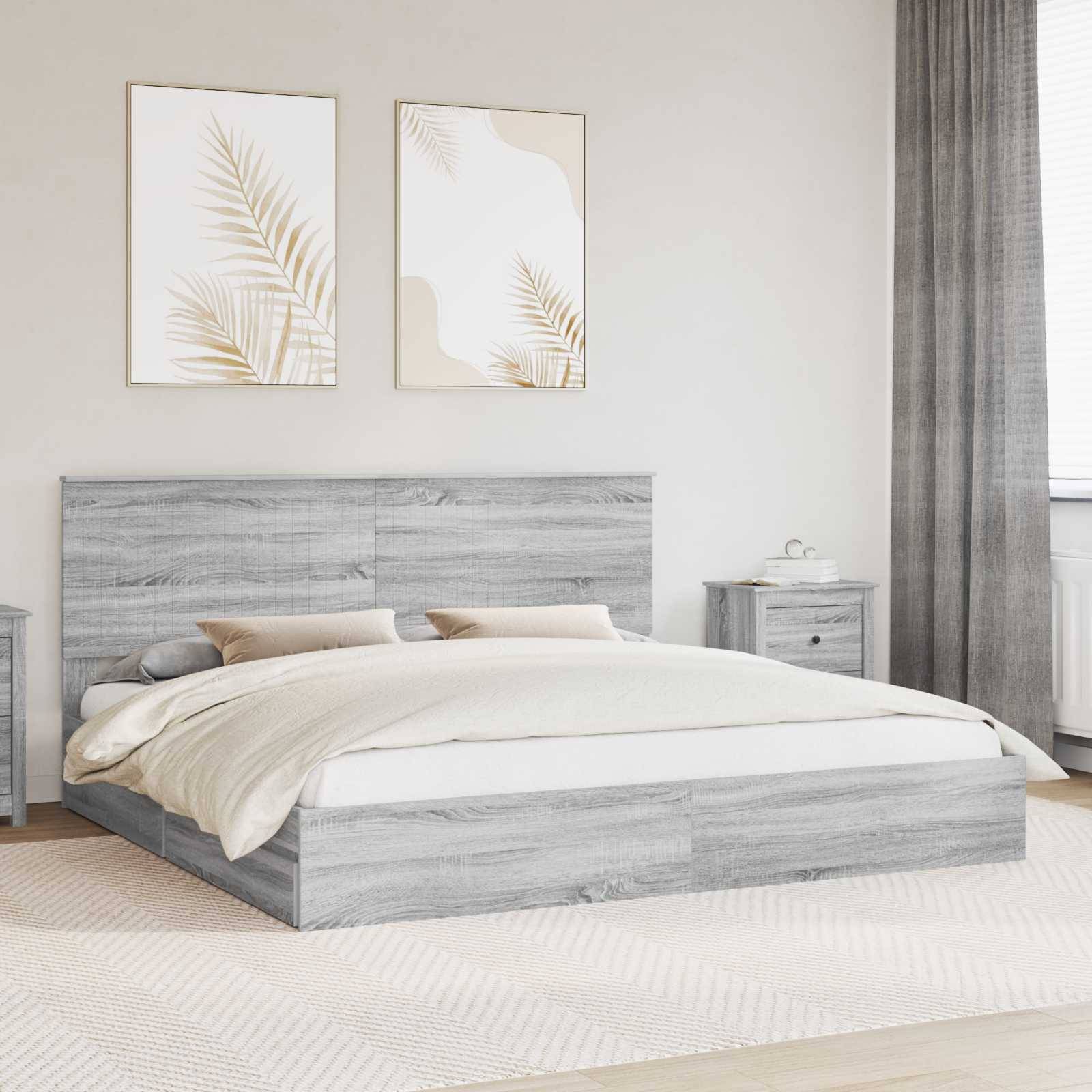 vidaXL Aufbewahrungsbett Graues Sonoma 200 x 200 cm Holzwerkstoff
