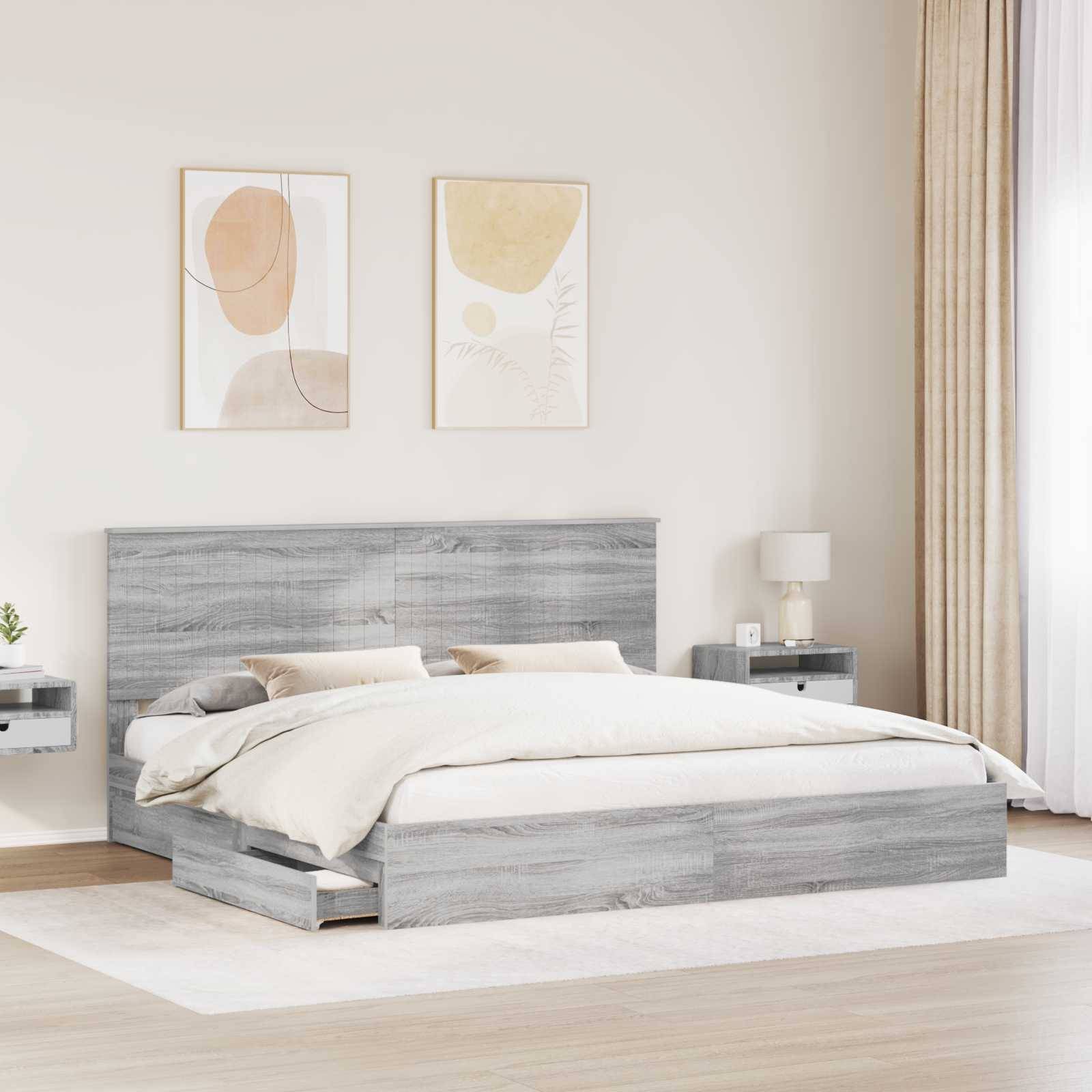 vidaXL Aufbewahrungsbett Graues Sonoma 200 x 200 cm Holzwerkstoff