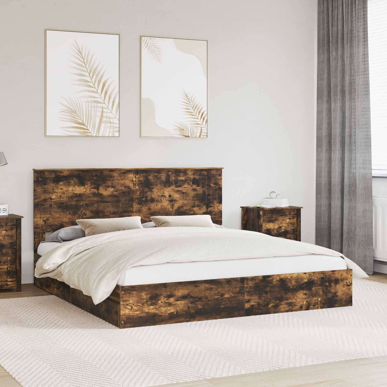 vidaXL Aufbewahrungsbett Geräucherte Eiche 180 x 200 cm Holzwerkstoff