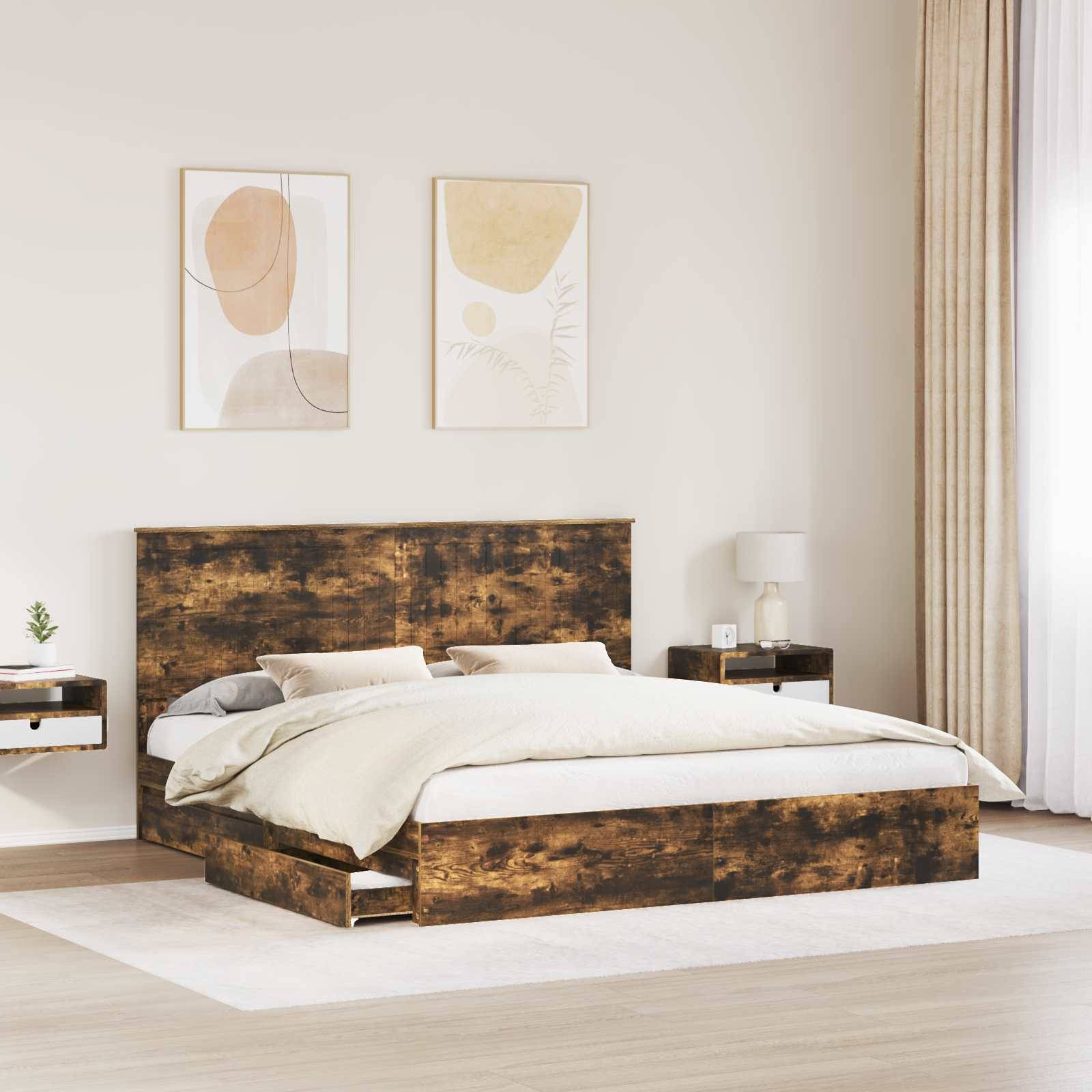 vidaXL Aufbewahrungsbett Geräucherte Eiche 180 x 200 cm Holzwerkstoff