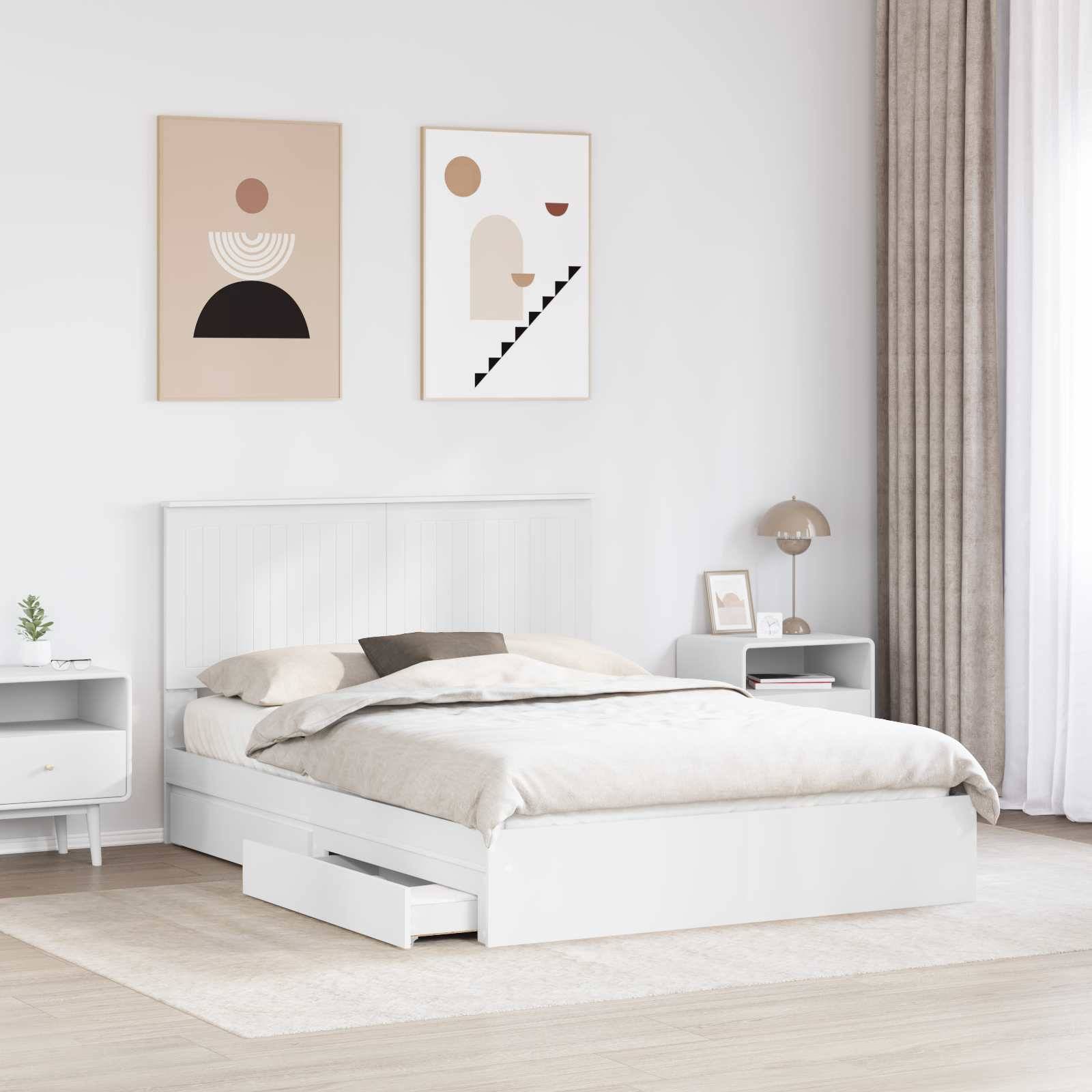 vidaXL Aufbewahrungsbett mit Kopfteil Weiß 140 x 200 cm Holzwerkstoff