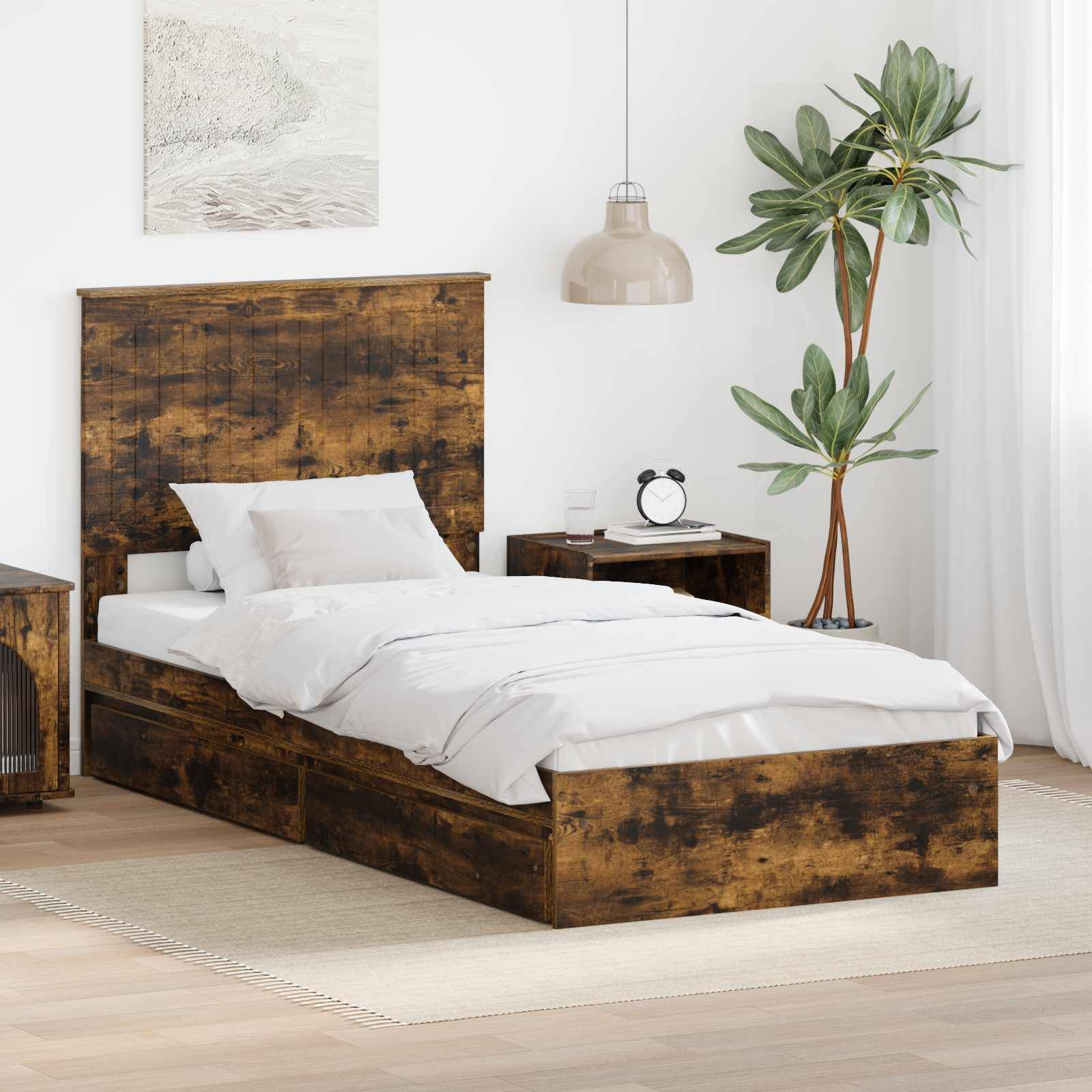 vidaXL Aufbewahrungsbett Geräucherte Eiche 90 x 200 cm Holzwerkstoff