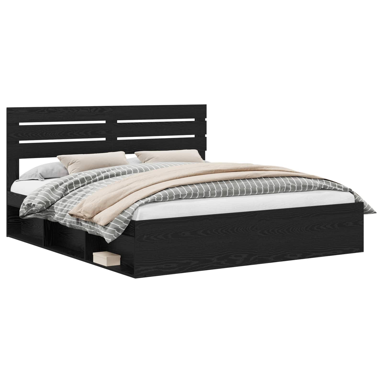 vidaXL Bettrahmen Schwarz 200 x 200 cm Massives Kiefernholz