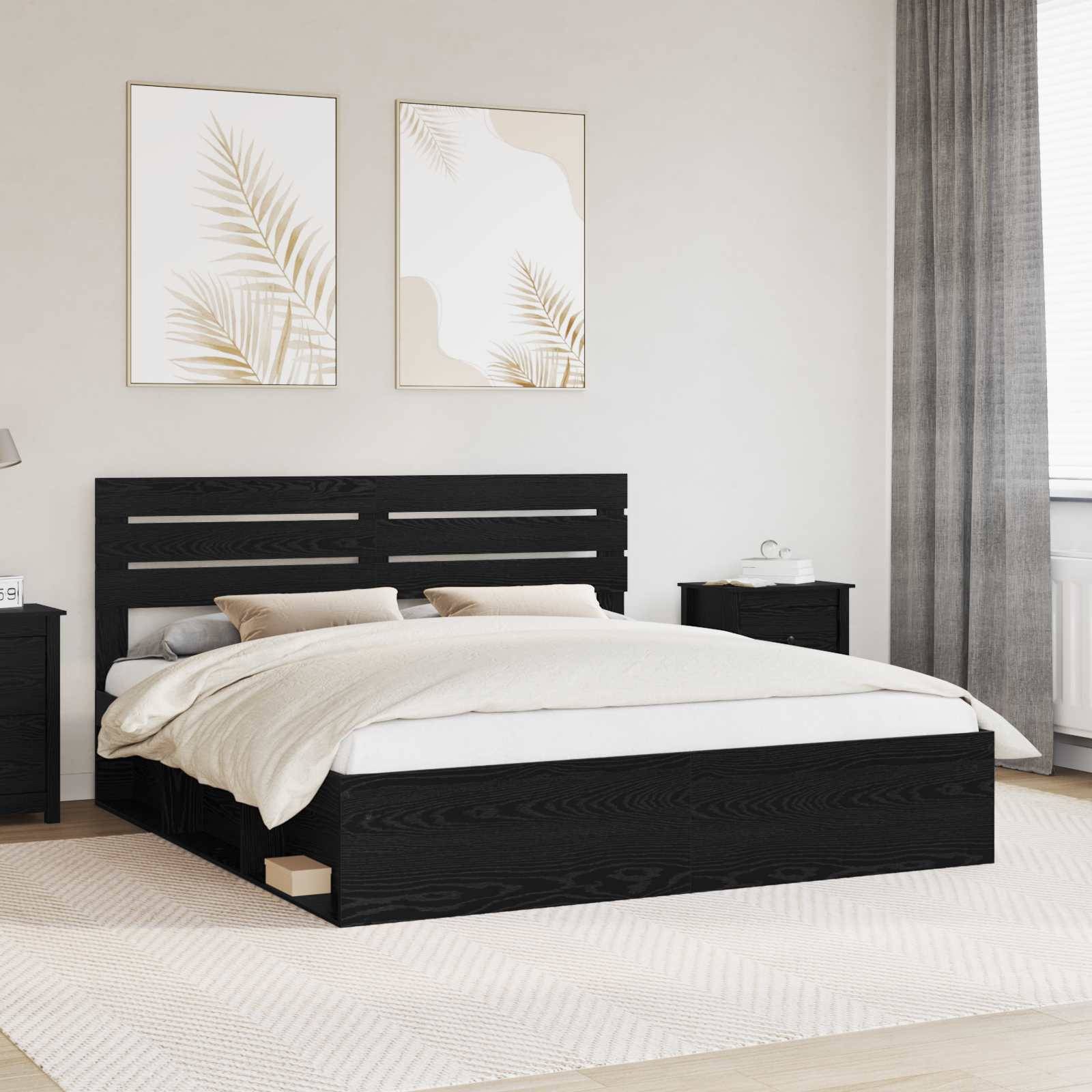 vidaXL Bettrahmen Schwarz 200 x 200 cm Massives Kiefernholz