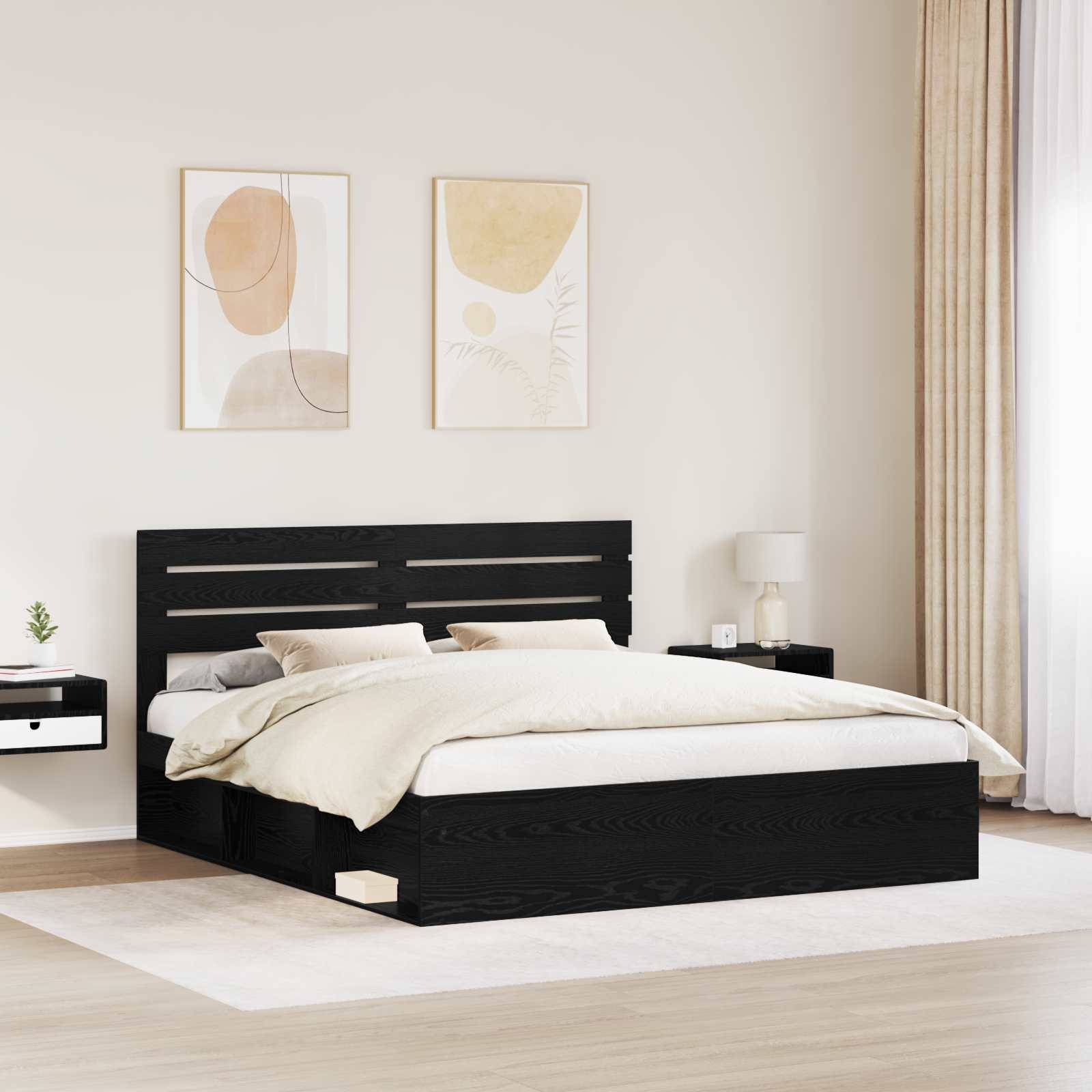 vidaXL Bettrahmen Schwarz 200 x 200 cm Massives Kiefernholz
