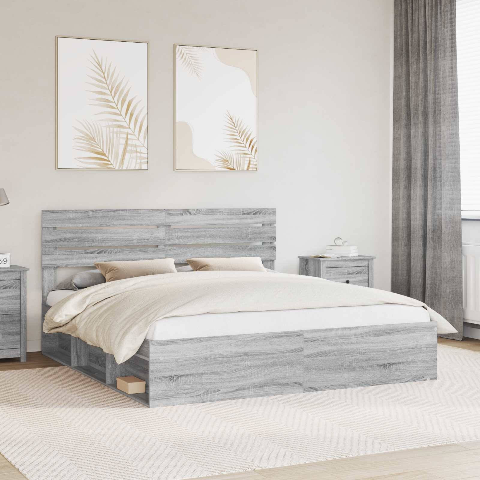 vidaXL Bettrahmen Graues Sonoma 200 x 200 cm Massives Kiefernholz