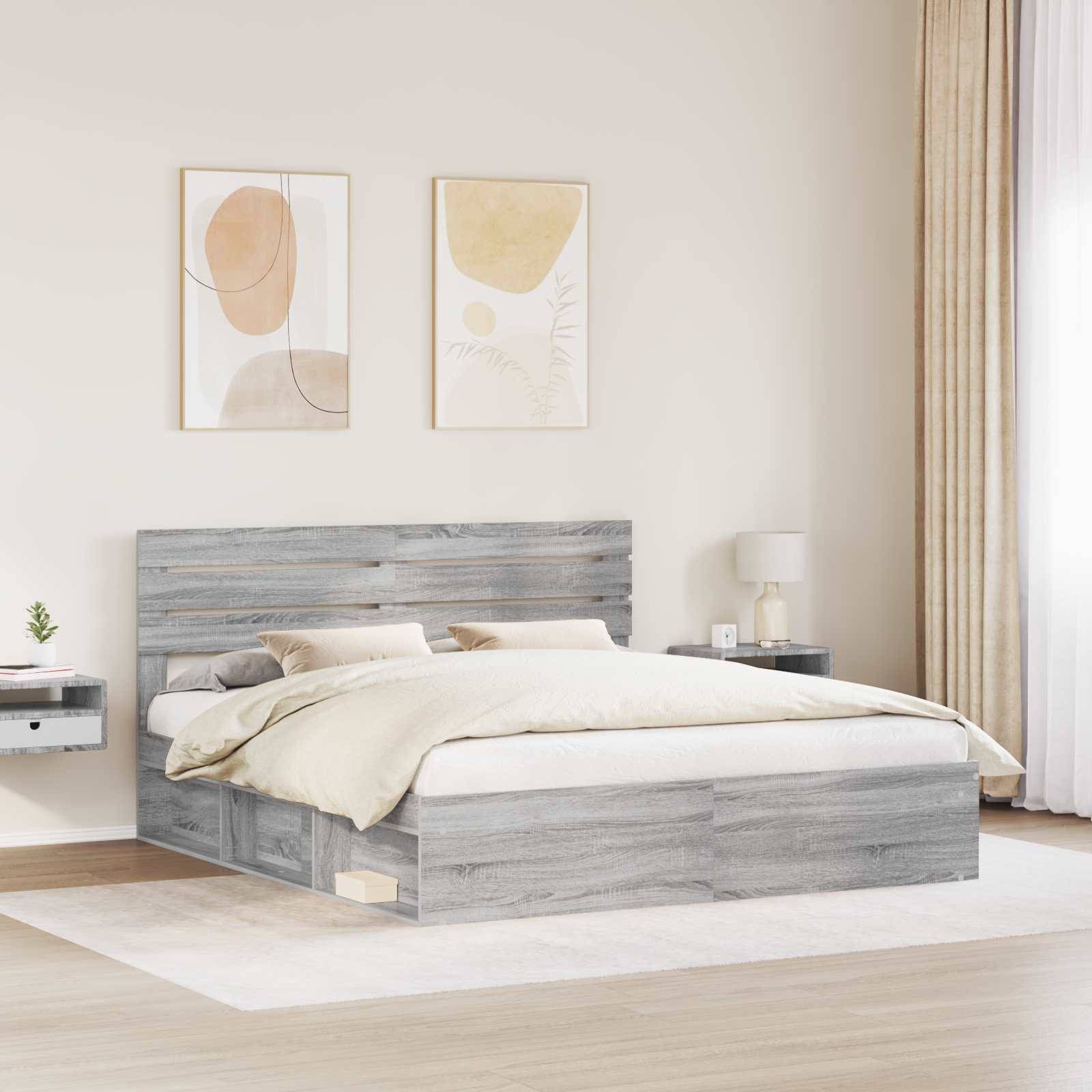 vidaXL Bettrahmen Graues Sonoma 180 x 200 cm Massives Kiefernholz