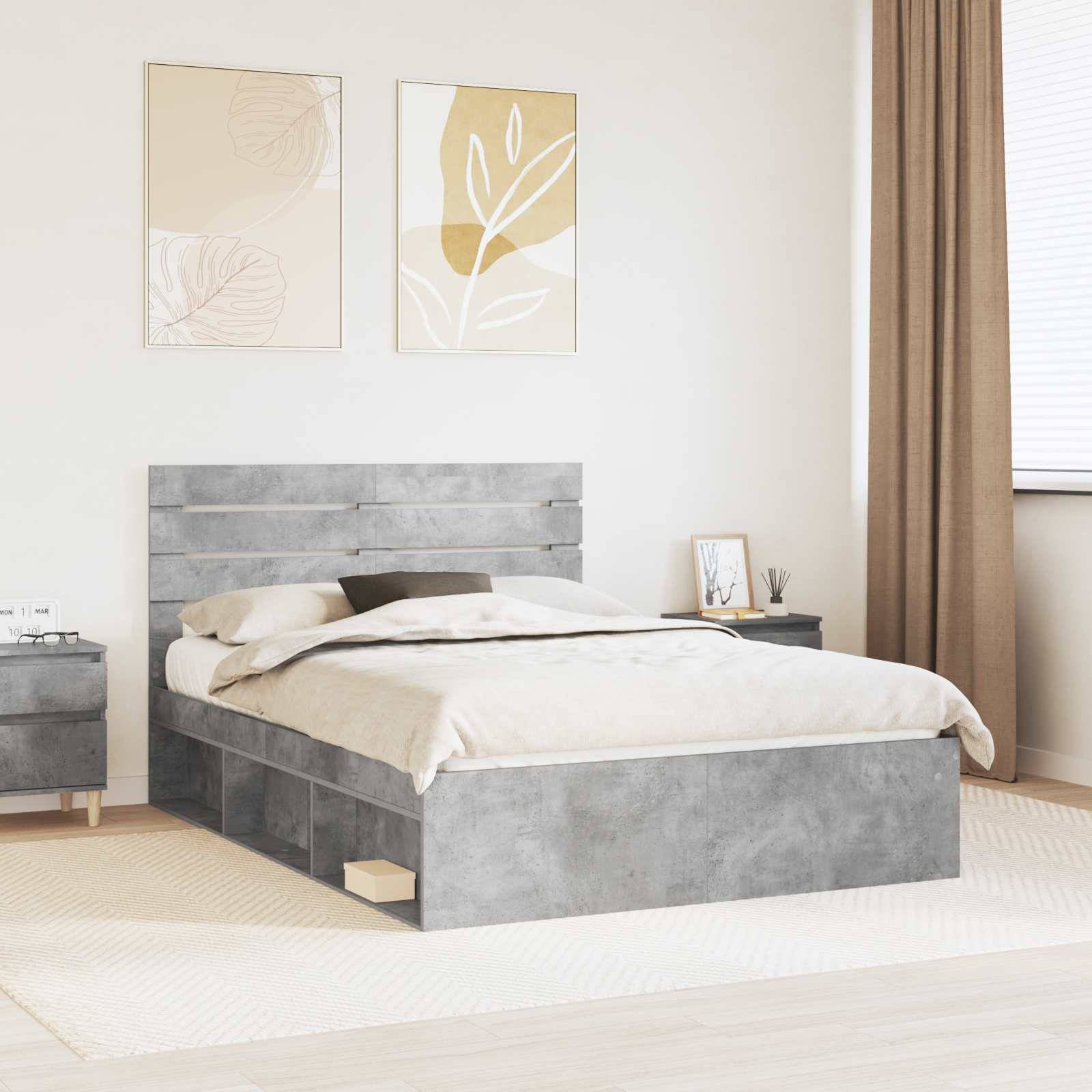 vidaXL Bettrahmen mit Kopfteil Beton 140 x 190 cm Massives Kiefernholz