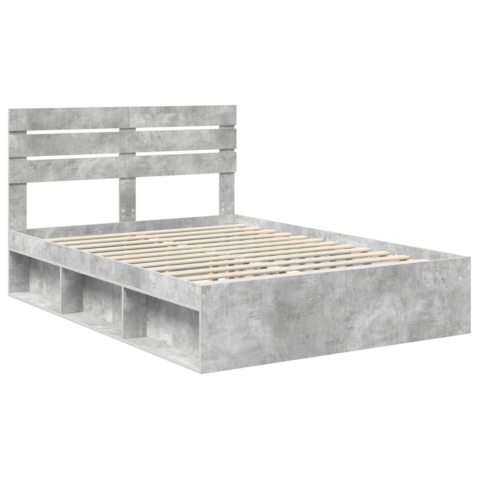 vidaXL Bettrahmen mit Kopfteil Beton 140 x 190 cm Massives Kiefernholz