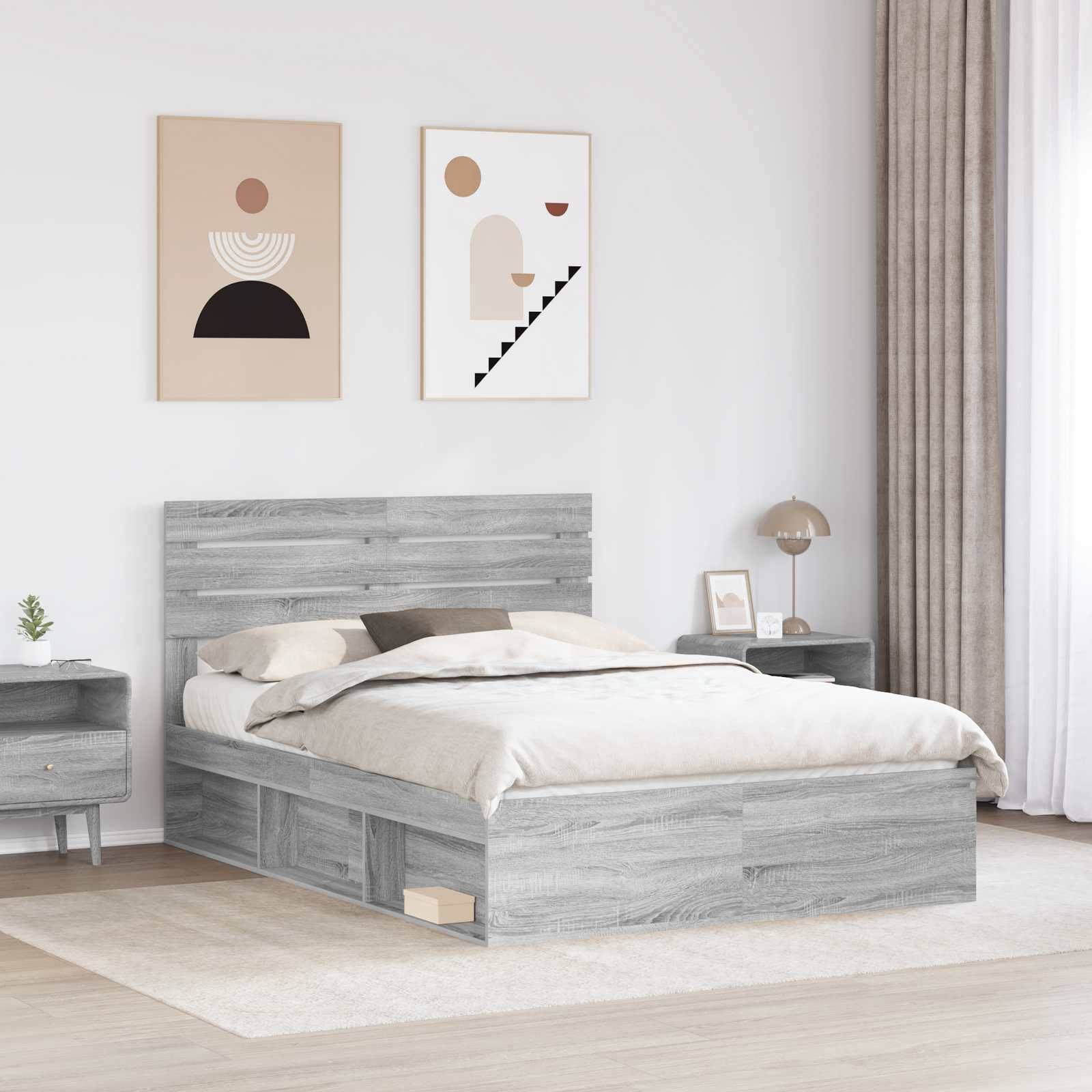 vidaXL Bettrahmen Graues Sonoma 150 x 200 cm Massives Kiefernholz