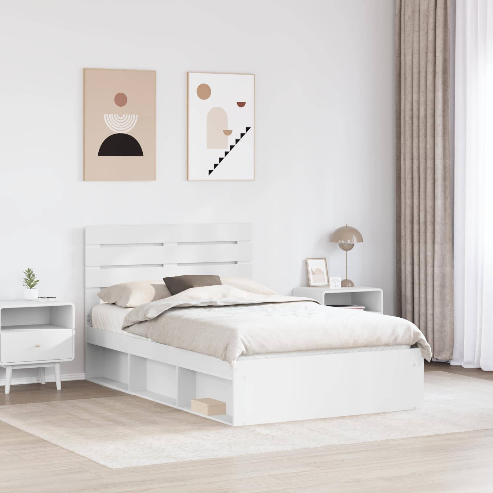 vidaXL Bettrahmen mit Kopfteil Weiß 120 x 200 cm Massives Kiefernholz