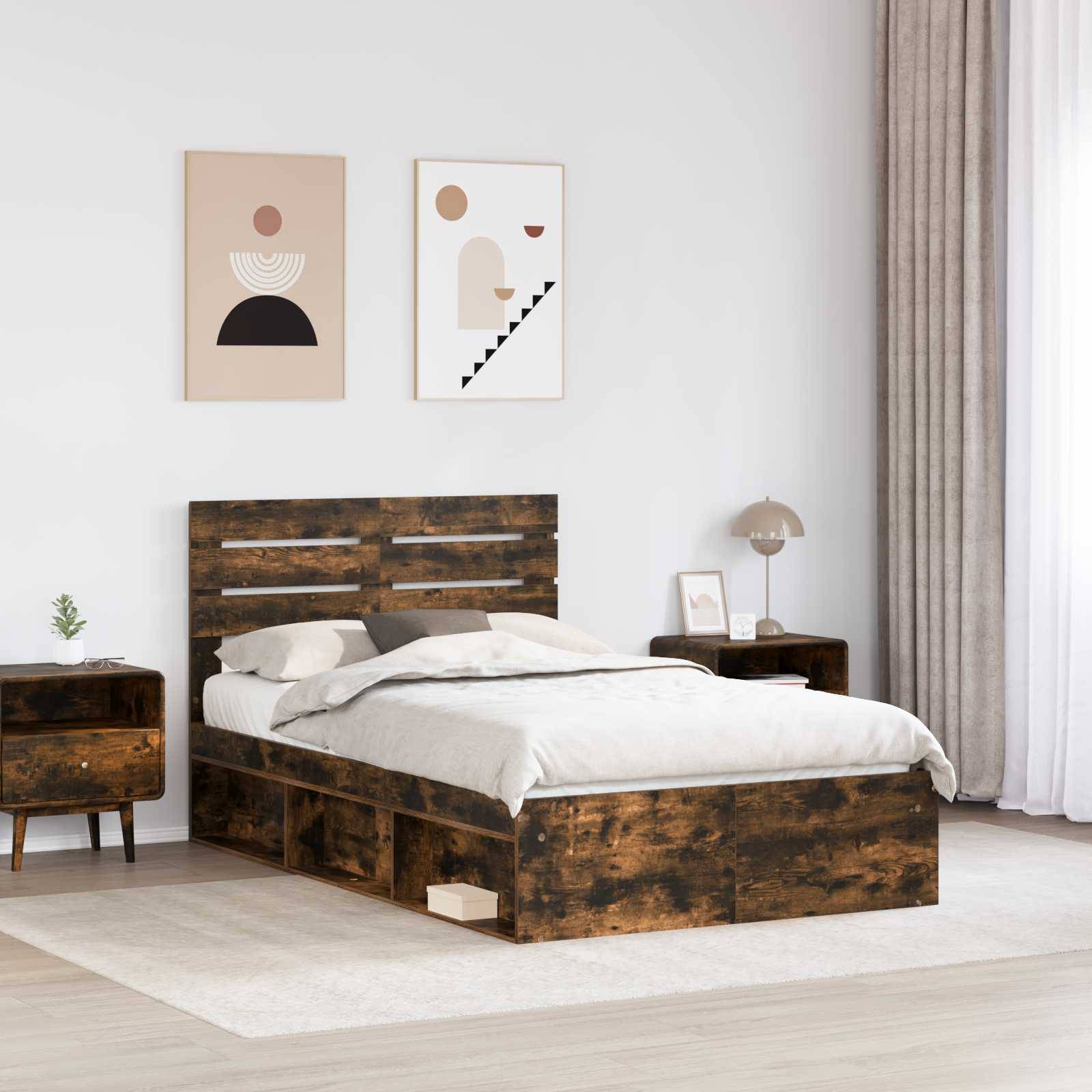 vidaXL Bettrahmen Geräucherte Eiche 120 x 200 cm Massives Kiefernholz