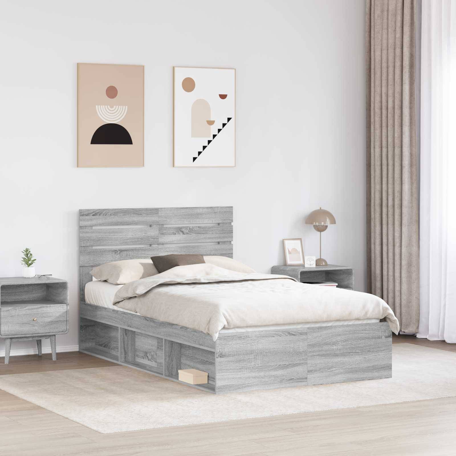 vidaXL Bettrahmen Graues Sonoma 120 x 190 cm Massives Kiefernholz
