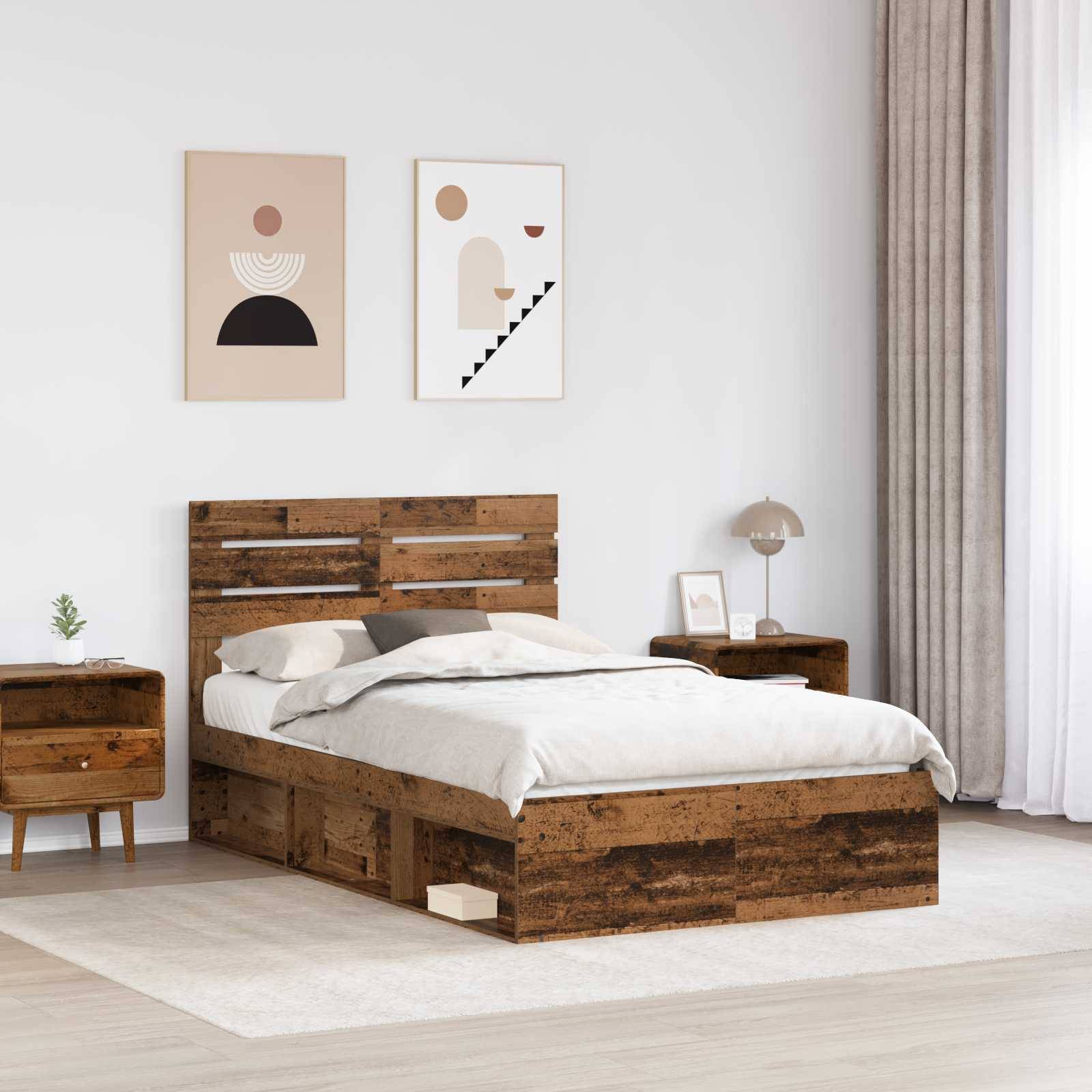 vidaXL Bettrahmen Altholz 120 x 190 cm Massives Kiefernholz