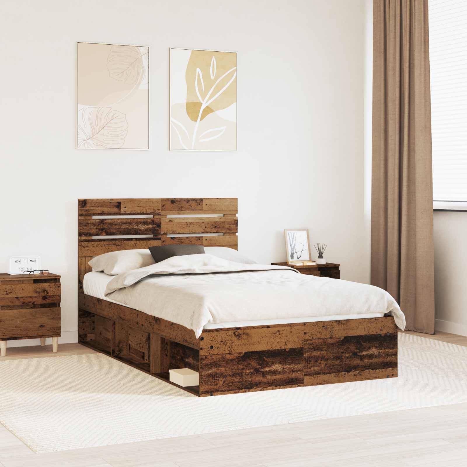 vidaXL Bettrahmen Altholz 135 x 190 cm Massives Kiefernholz