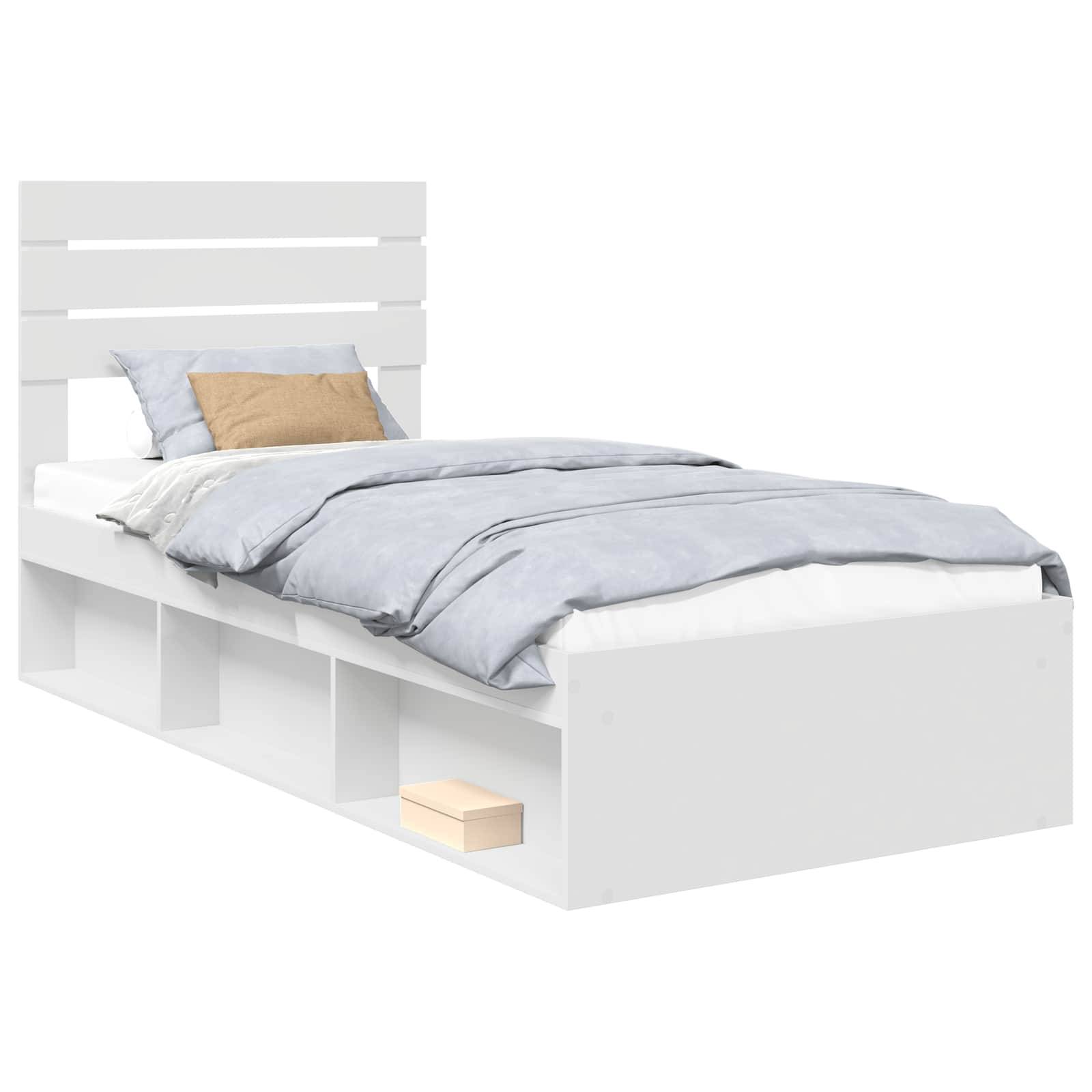 vidaXL Bettrahmen mit Kopfteil Weiß 90 x 190 cm Massives Kiefernholz