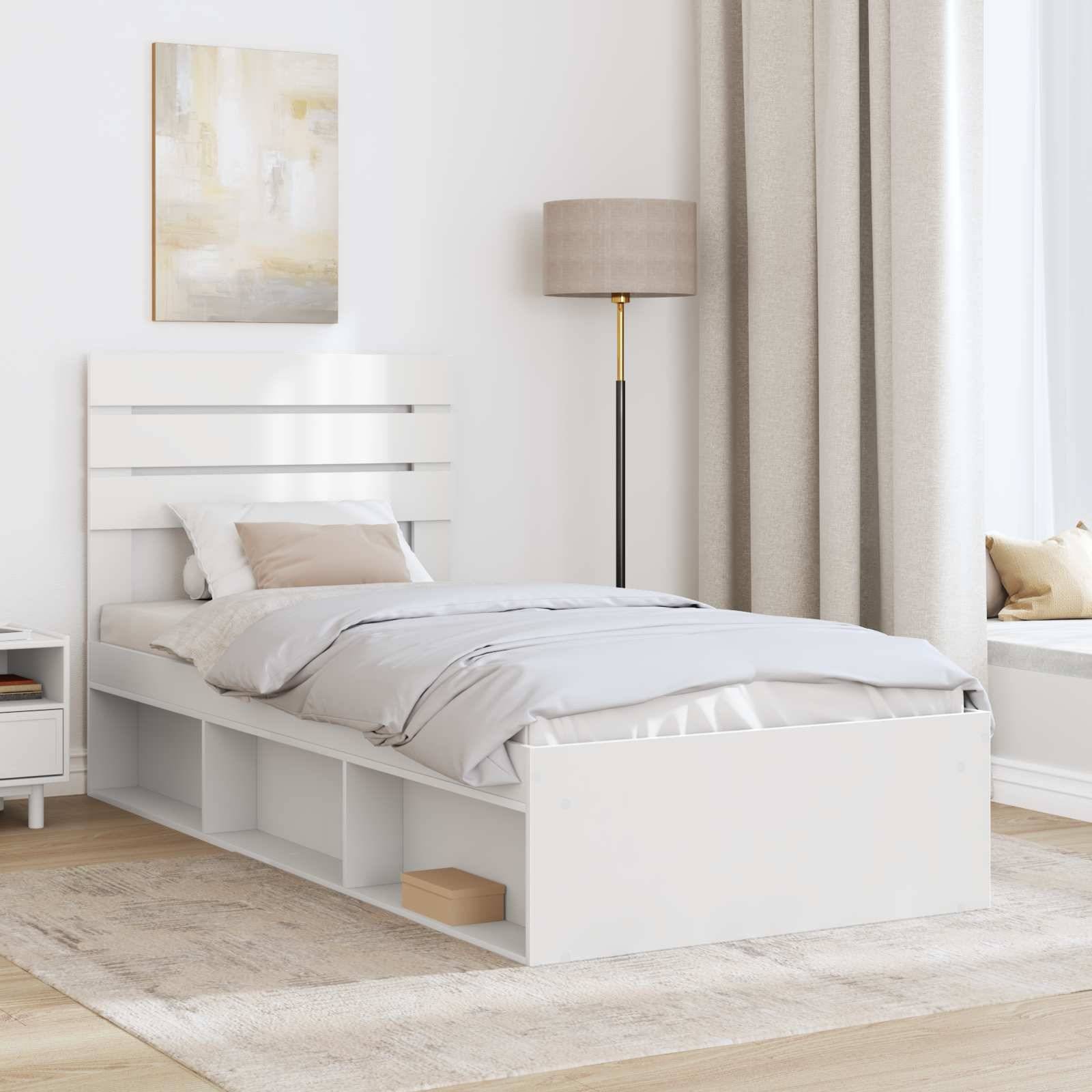 vidaXL Bettrahmen mit Kopfteil Weiß 90 x 190 cm Massives Kiefernholz
